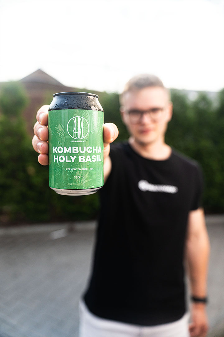 BrainMax Pure Kombucha, bazalka, 330 ml Obrázek