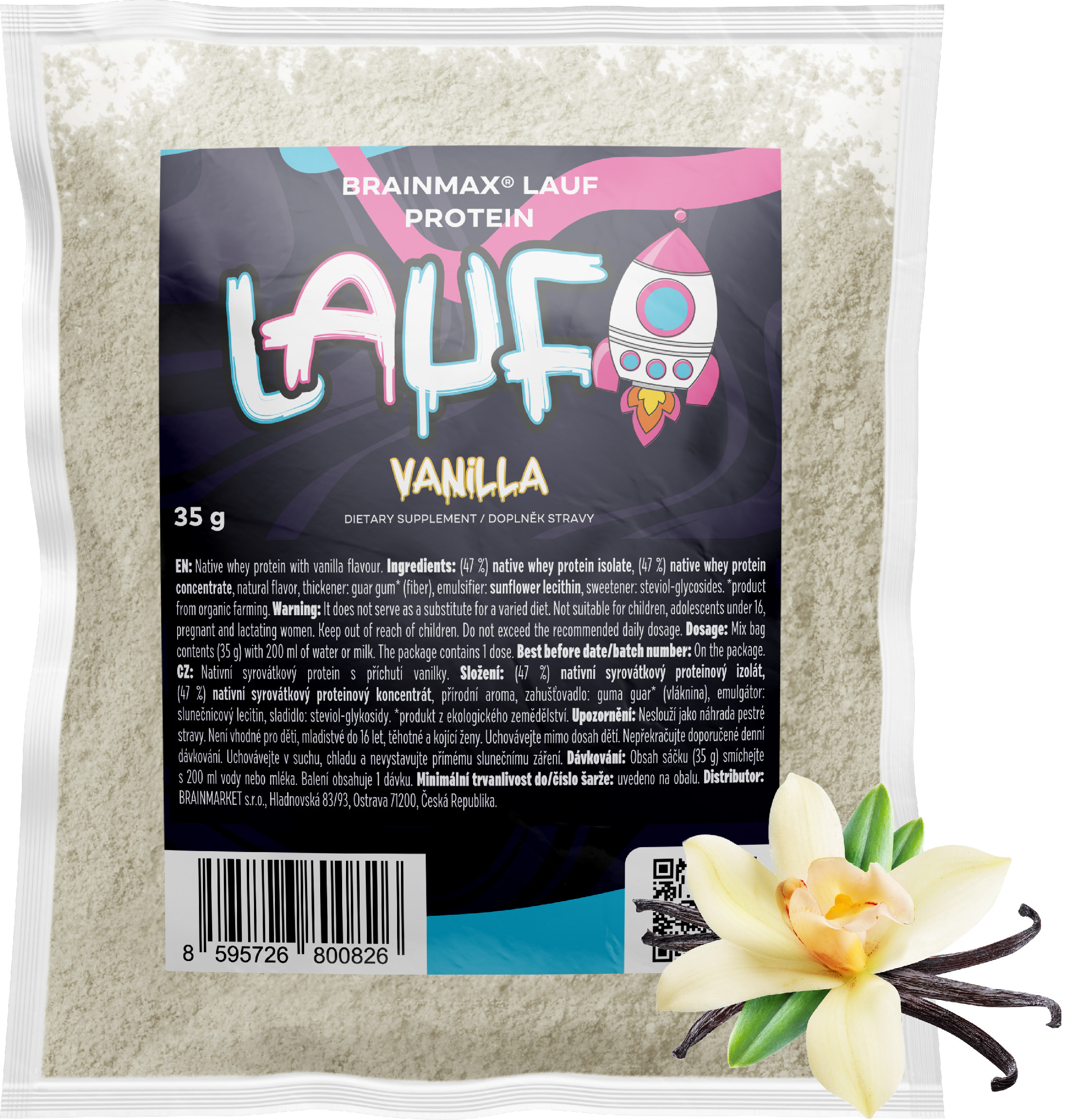 BrainMax LAUF Protein, nativní syrovátkový protein, 35 g Příchuť: Vanilka Obrázek