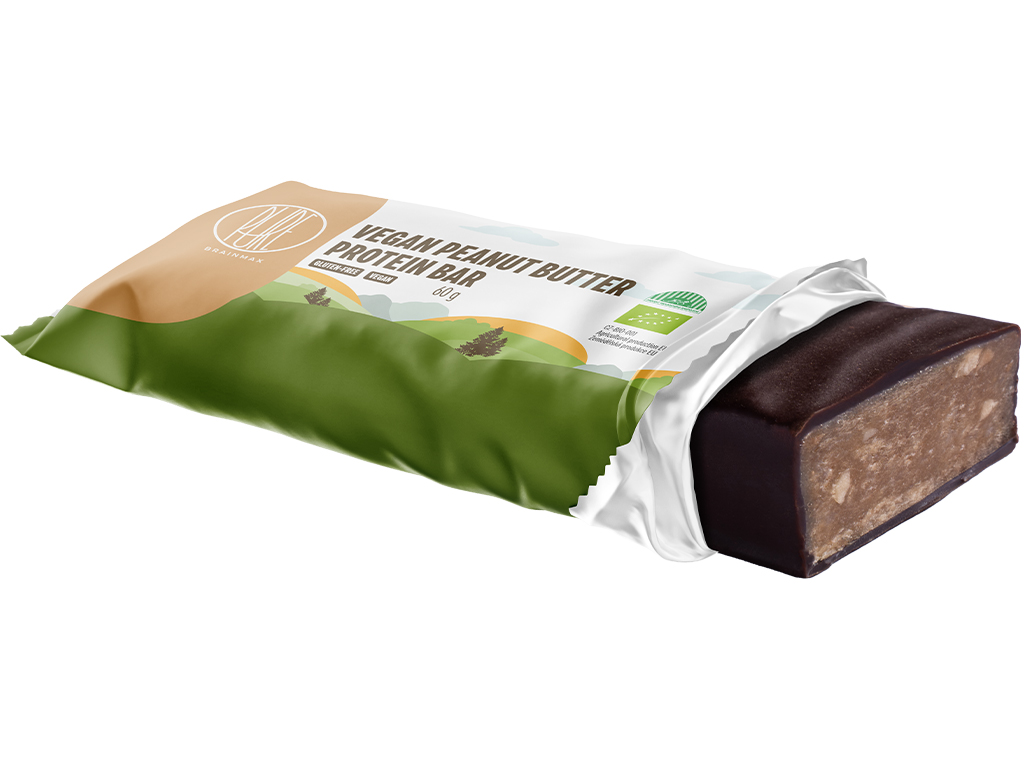 BrainMax Pure Veganská proteinová tyčinka Peanut butter, BIO, 60 g