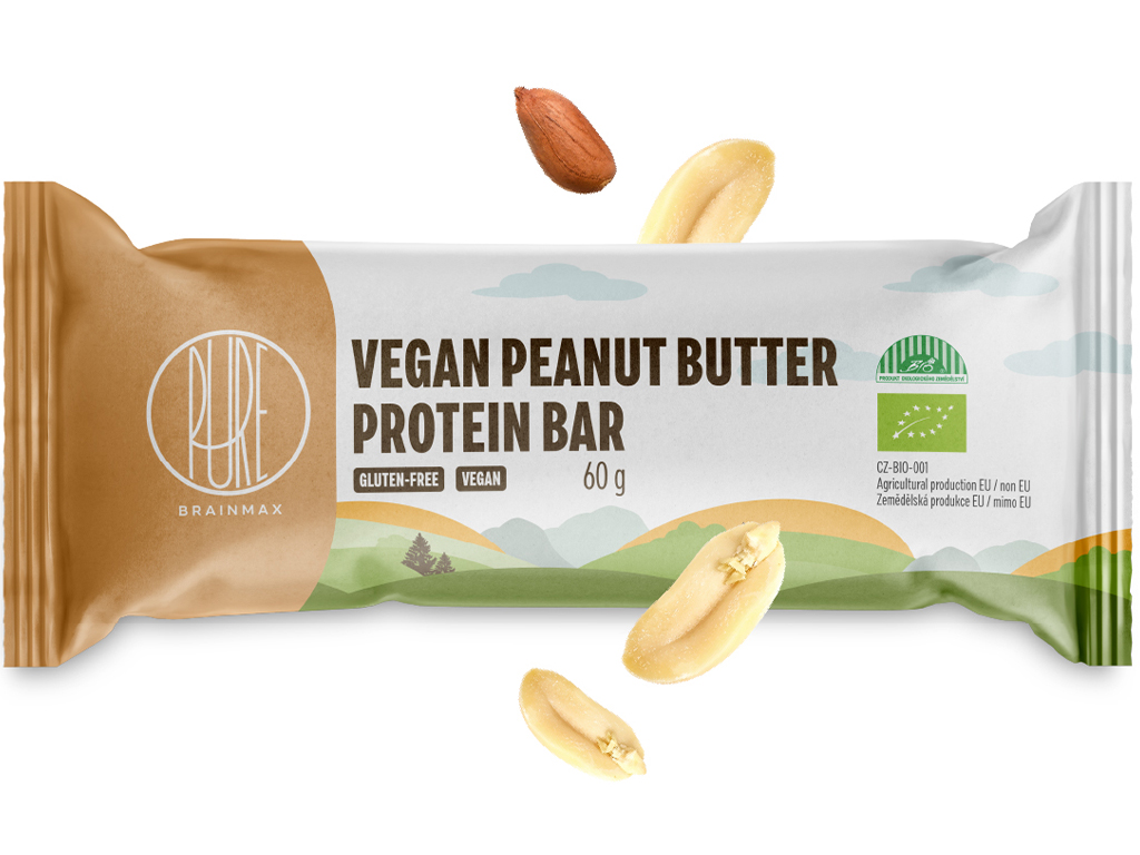 BrainMax Pure Veganská proteinová tyčinka Peanut butter, BIO, 60 g Obrázek