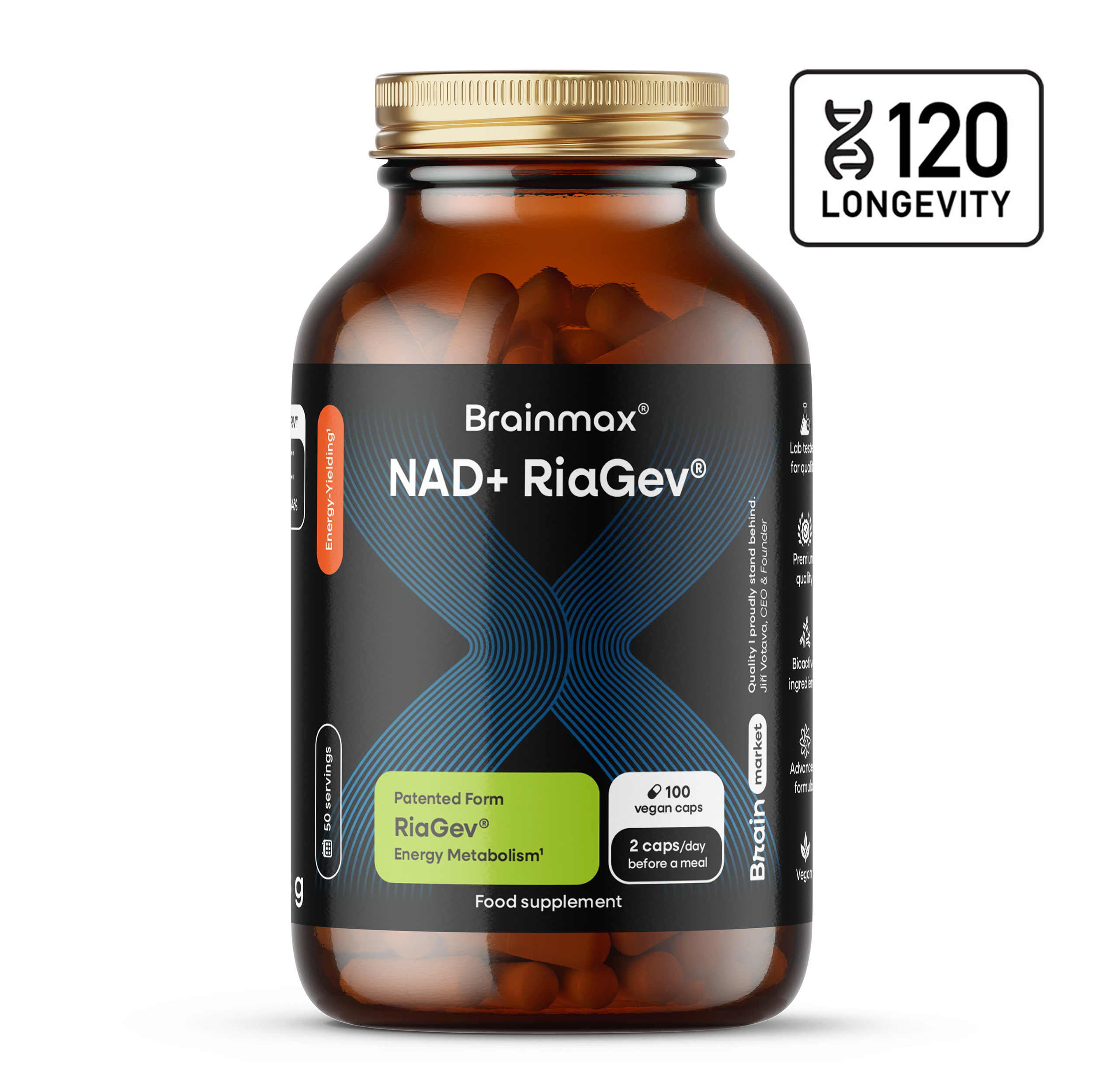 BrainMax NAD+ RiaGev®, 750 mg, 100 kapsułek roślinnych (zdjęcie 3)