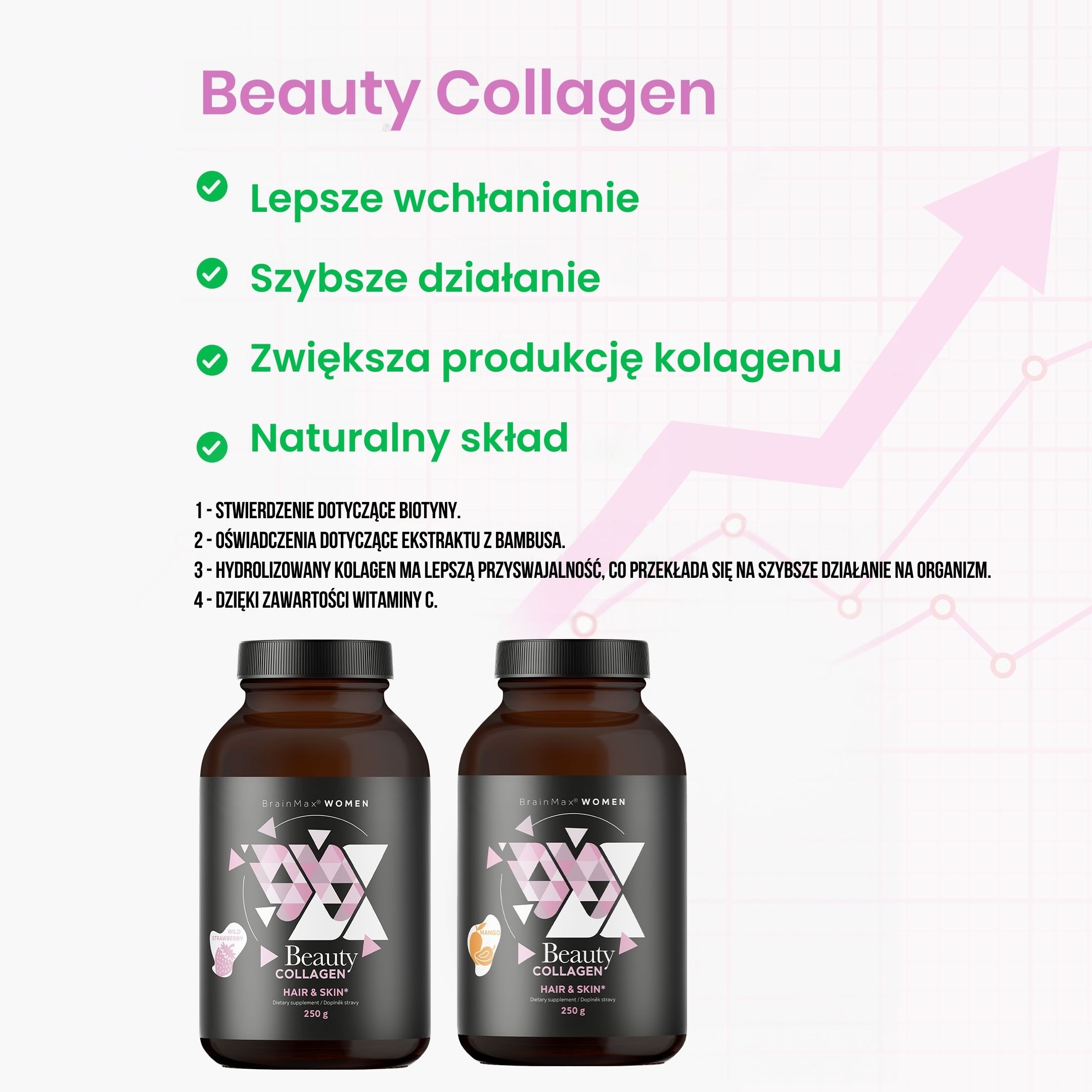 BrainMax Women Beauty Fish Collagen, mořský rybí kolagen Naticol®, 250 g Příchuť: Lesní jahoda Obrázek