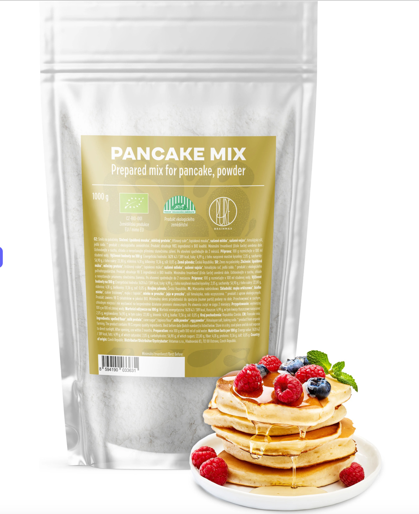 BrainMax Pure® Pancake Mix, Mieszanka na placuszki, BIO, 1000 g