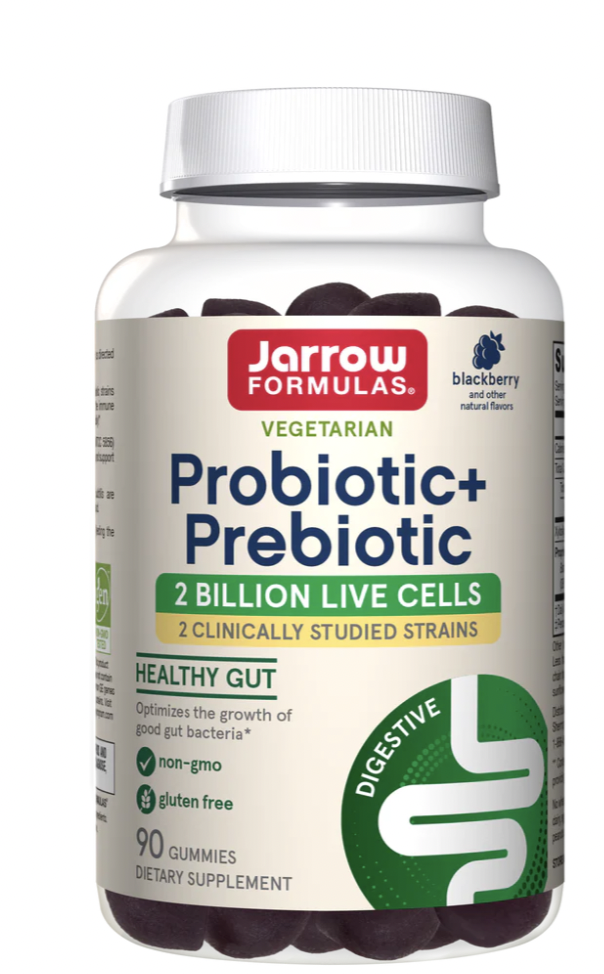 Jarrow Formulas Probiotic + prebiotic, probiotika a prebiotika, černý rybíz, 60 gumových bonbónů