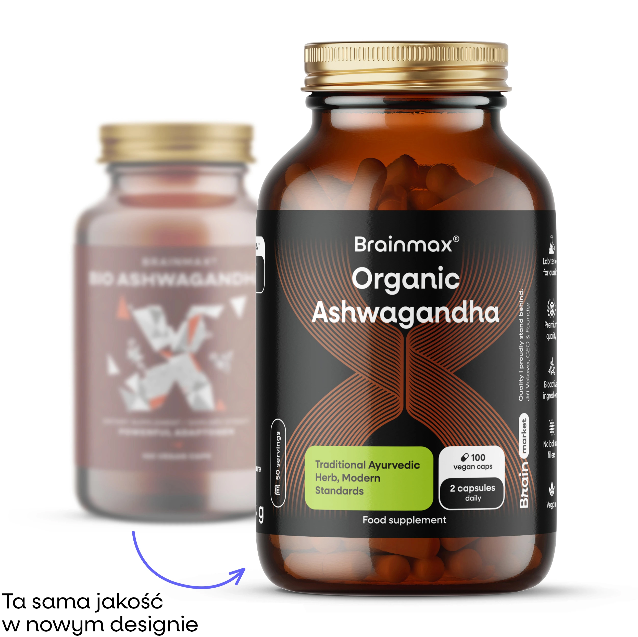 BrainMax BIO Ashwagandha (aszwaganda), 560 mg, 100 kapsułek roślinnych