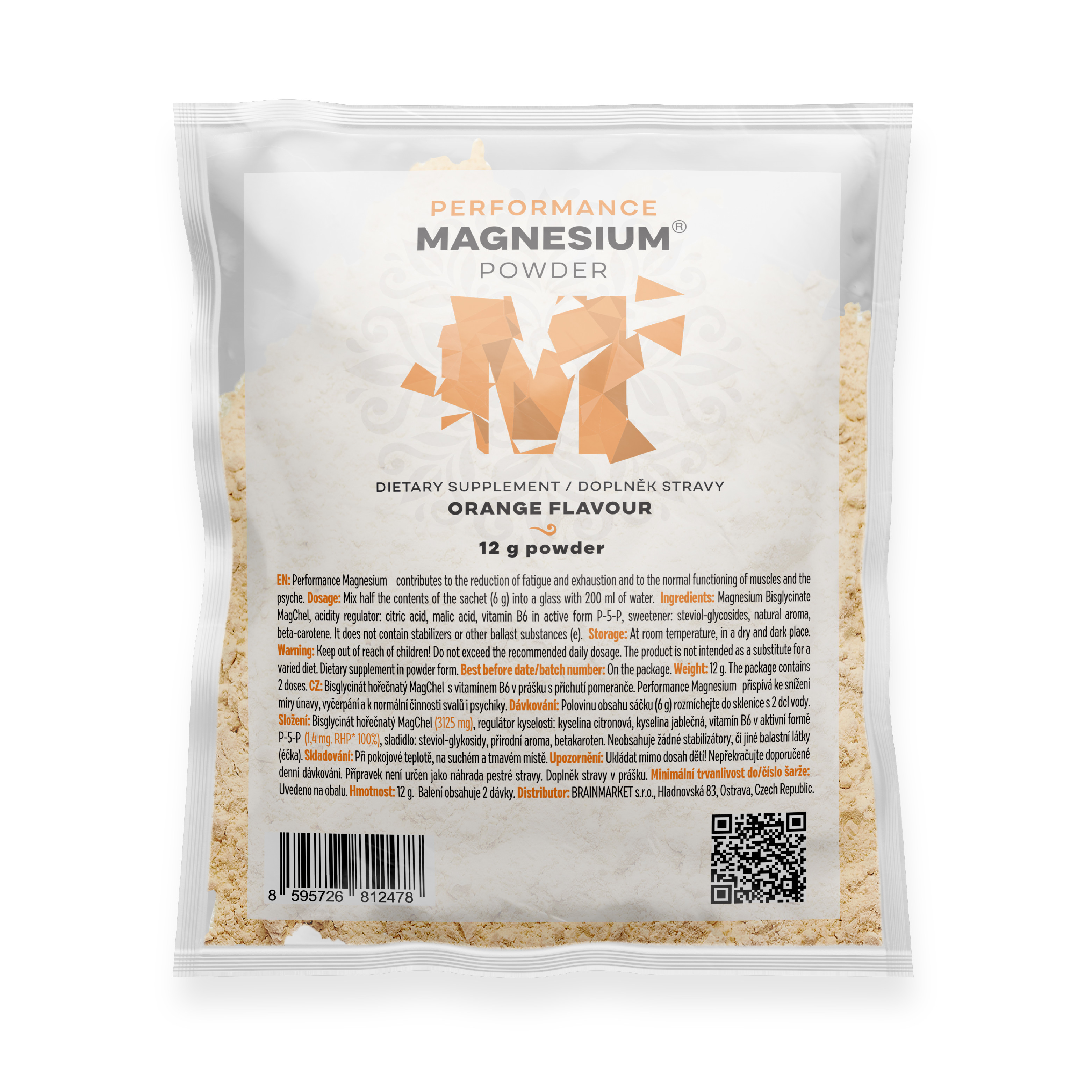 BrainMax Performance Magnesium® Powder, hořčík bisglycinát v prášku, 12 g, VZOREK Příchuť: Pomeranč Obrázek