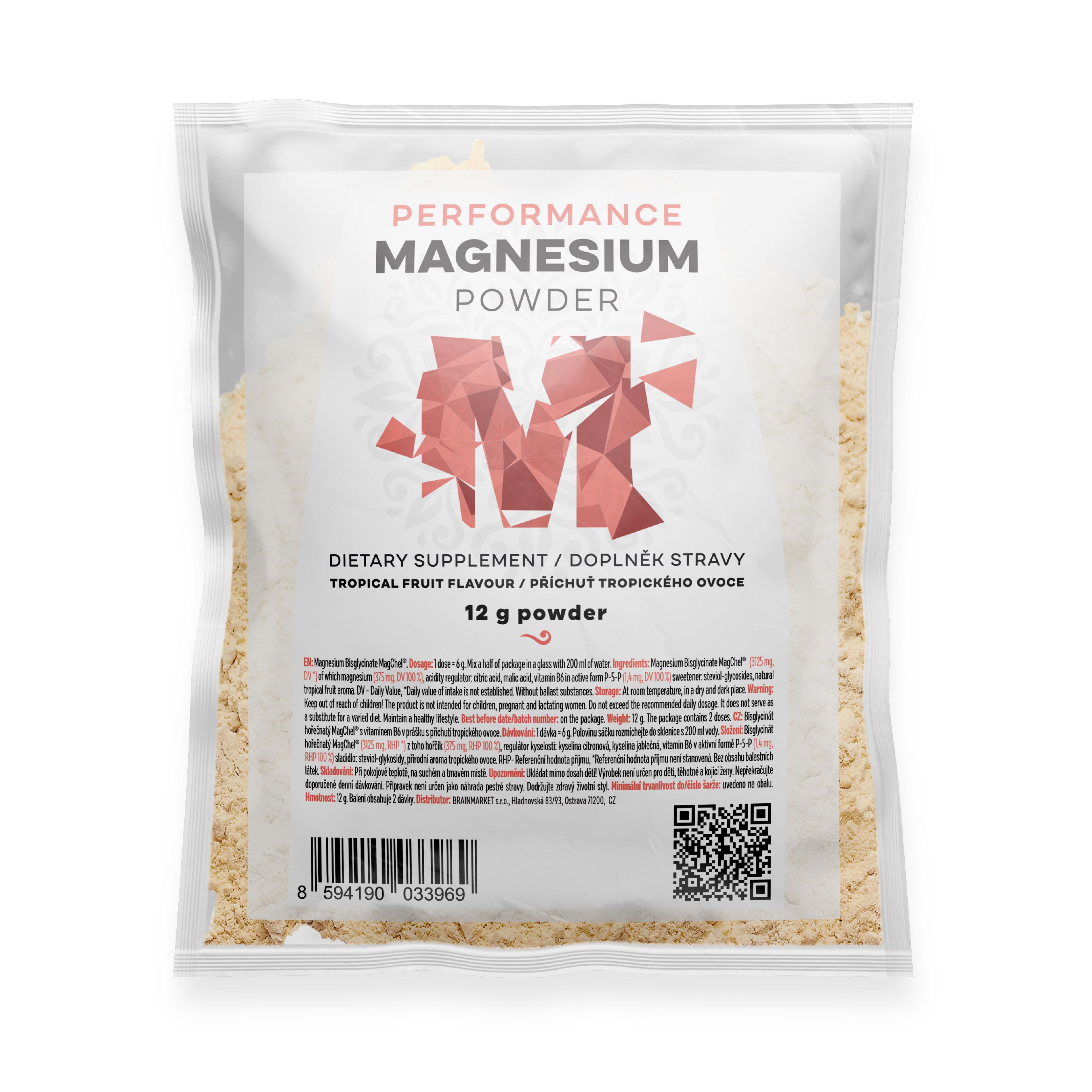BrainMax Performance Magnesium® Powder, hořčík bisglycinát v prášku, 12 g, VZOREK Příchuť: Pomeranč Obrázek