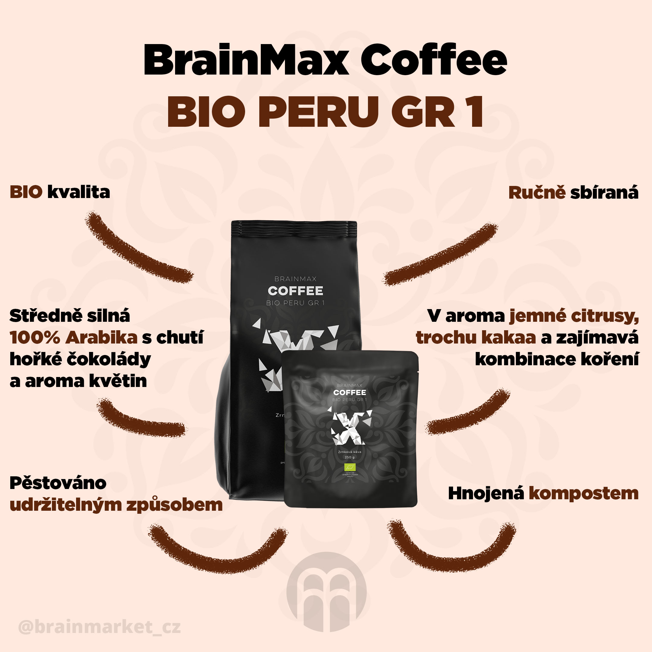 BrainMax Coffee, Káva Peru Grade 1, BIO, 1kg, Zrno Obrázek