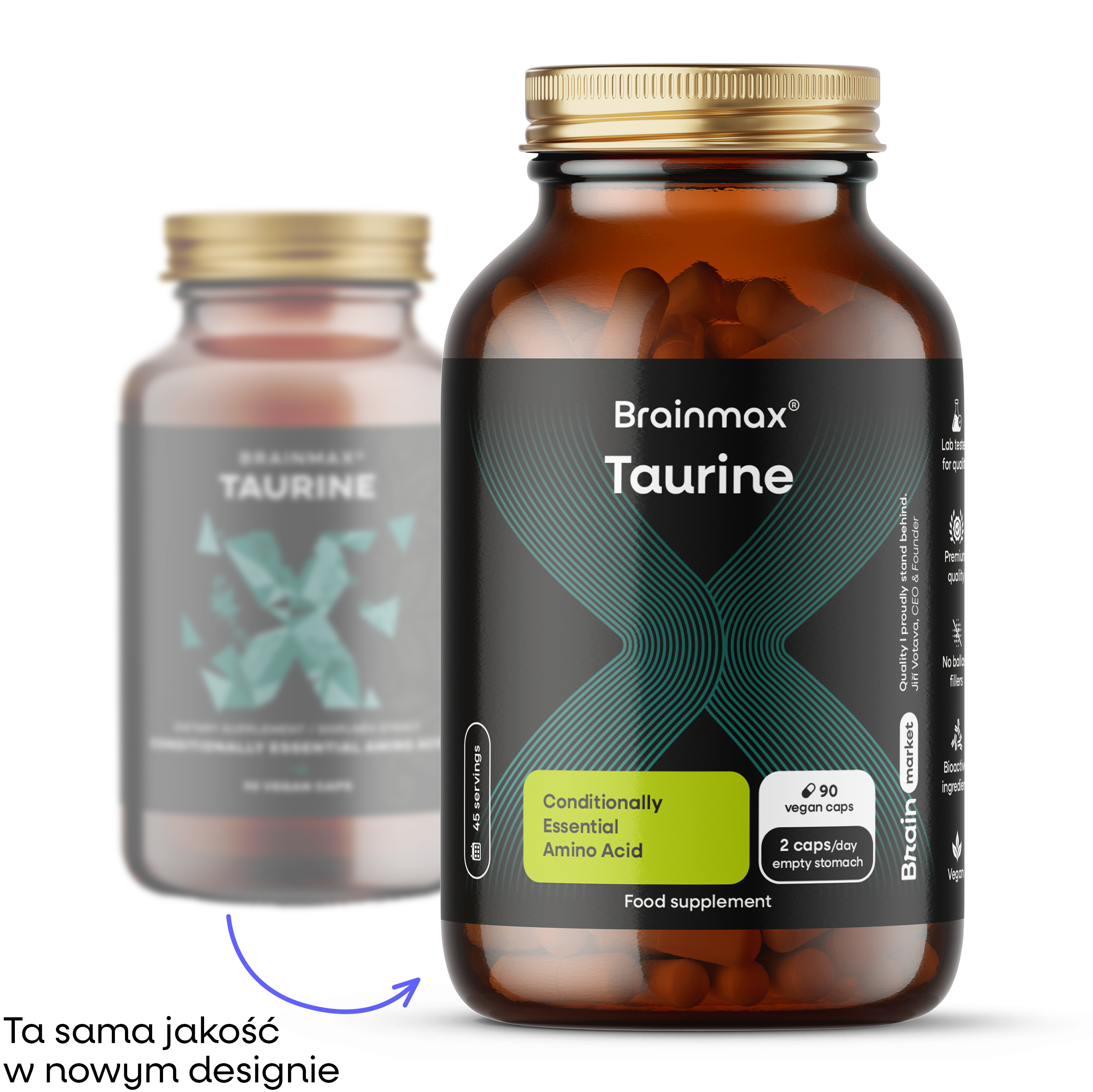 BrainMax Taurine, tauryna, 825 mg, 90 kapsułek roślinnych (zdjęcie 2)
