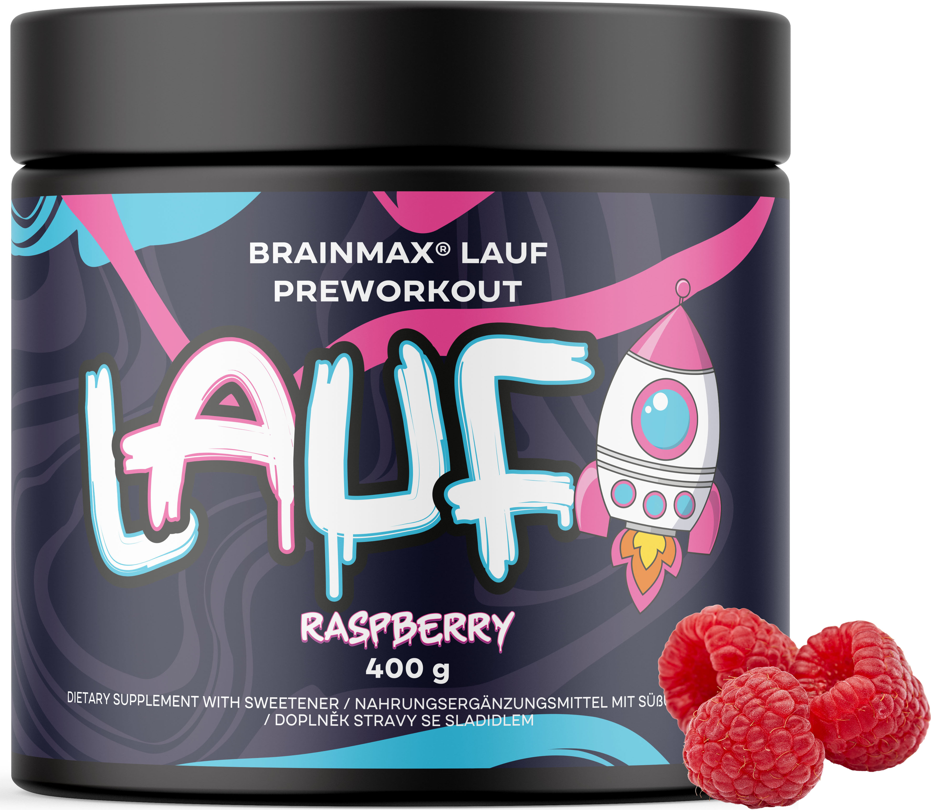 BrainMax LAUF Preworkout, s kofeinem, 400 g Příchuť: Malina Obrázek