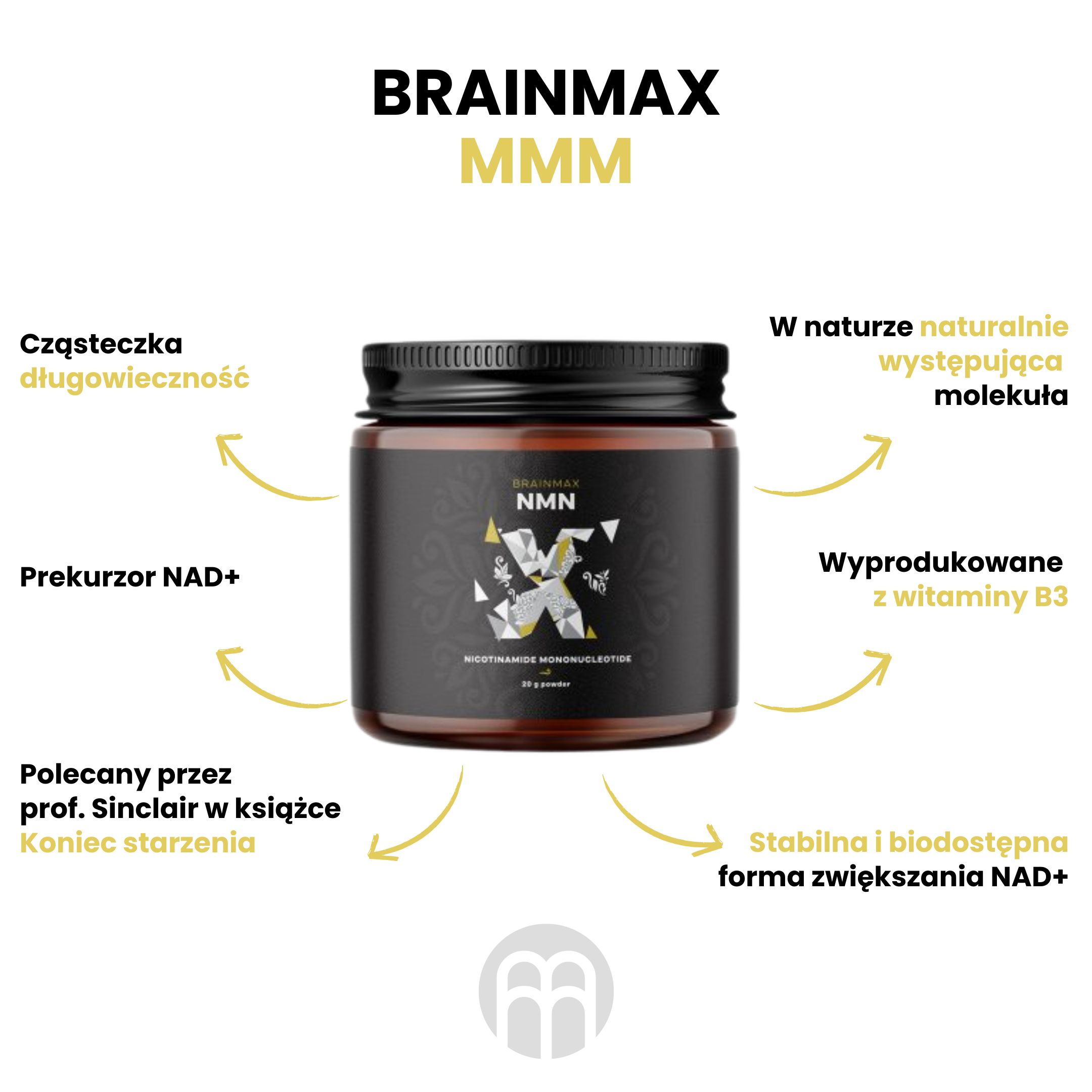 BrainMax eNeMeN, nikotinamid mononukleotid Hmotnost: 100 g Obrázek