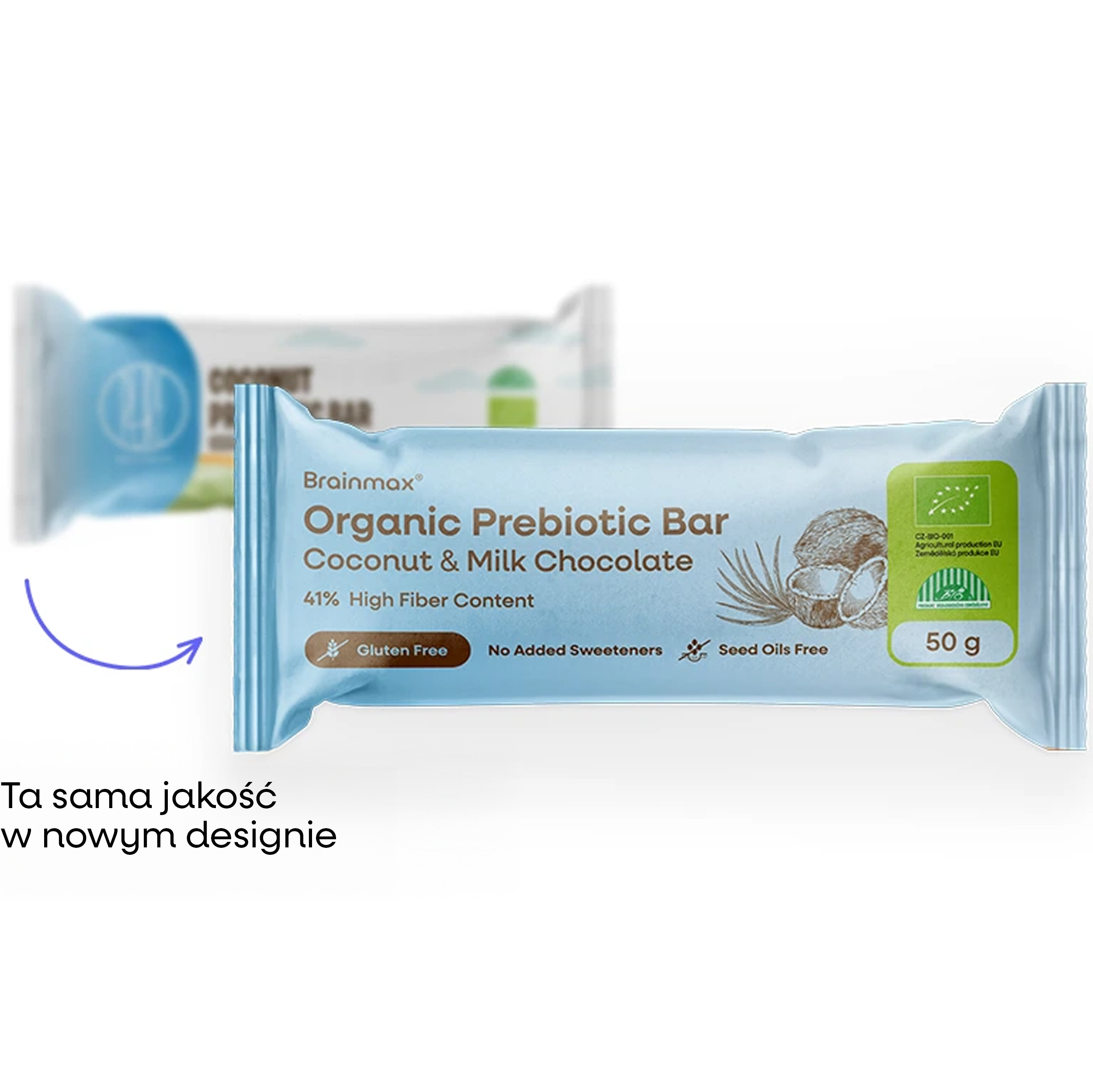 BrainMax Pure® Prebiotic Bar, baton prebiotyczny, Kokos, BIO, 60 g