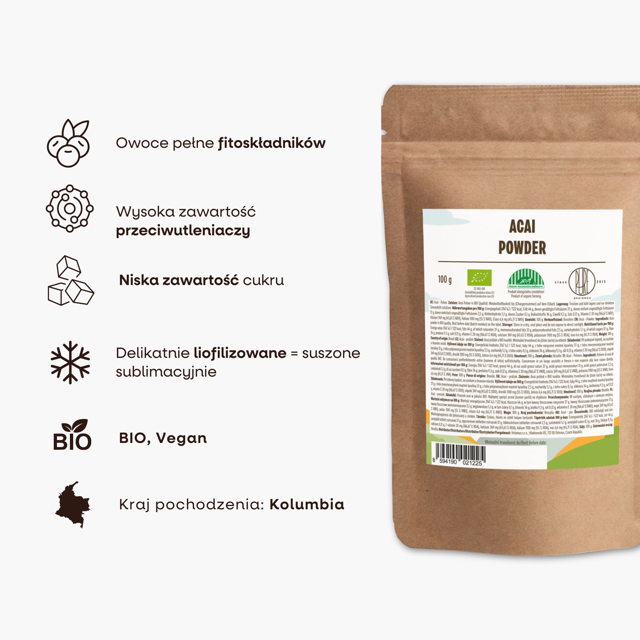 BrainMax Pure Acai BIO prášek, 100 g