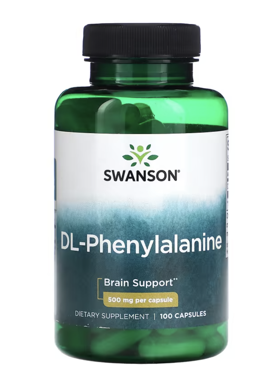 Swanson DL-Phenylalanine, fenylalanin, 500 mg, 100 kapslí