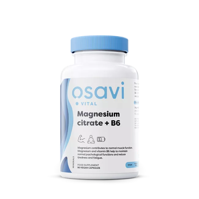 Osavi Magnesium citrate + B6, Hořčík citrát + B6, 375 mg + 4,2 mg, 90 rostlinných kapslí