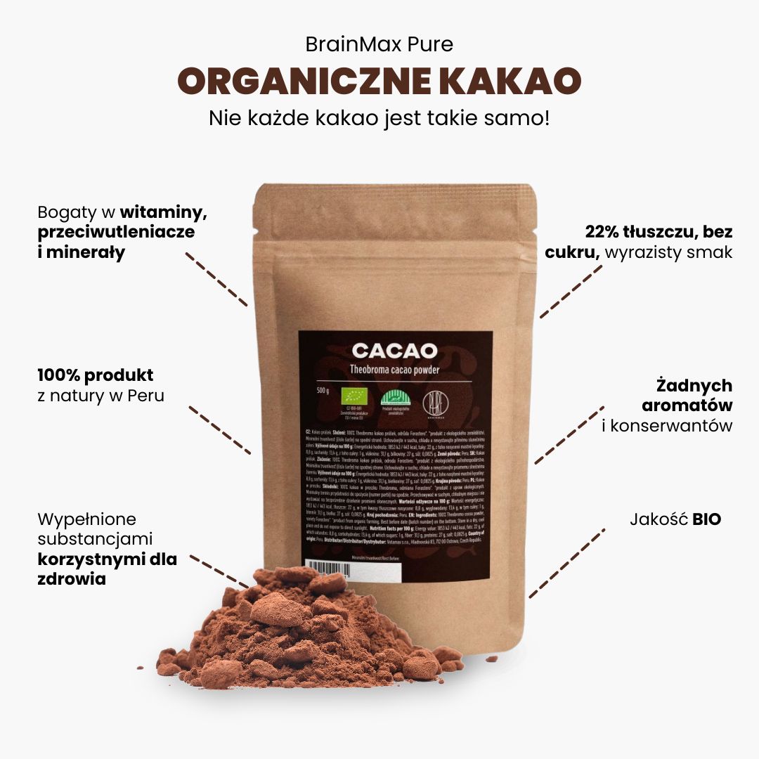 BrainMax Pure Cacao, Bio Kakao z Peru, 1000 g Obrázek
