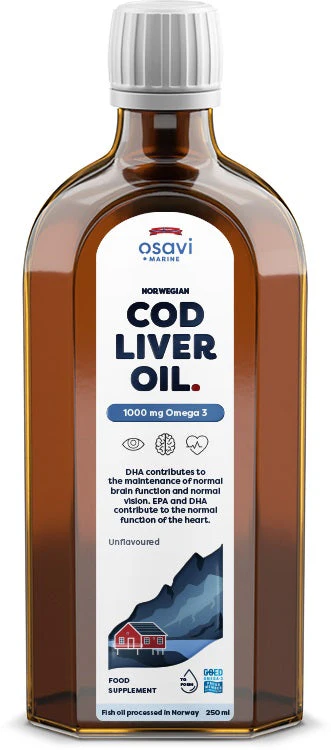 Osavi Olej z wątroby dorsza norweskiego Omega 3, Omega 3 Olej z wątroby dorsza norweskiego, 1000mg, 250 ml