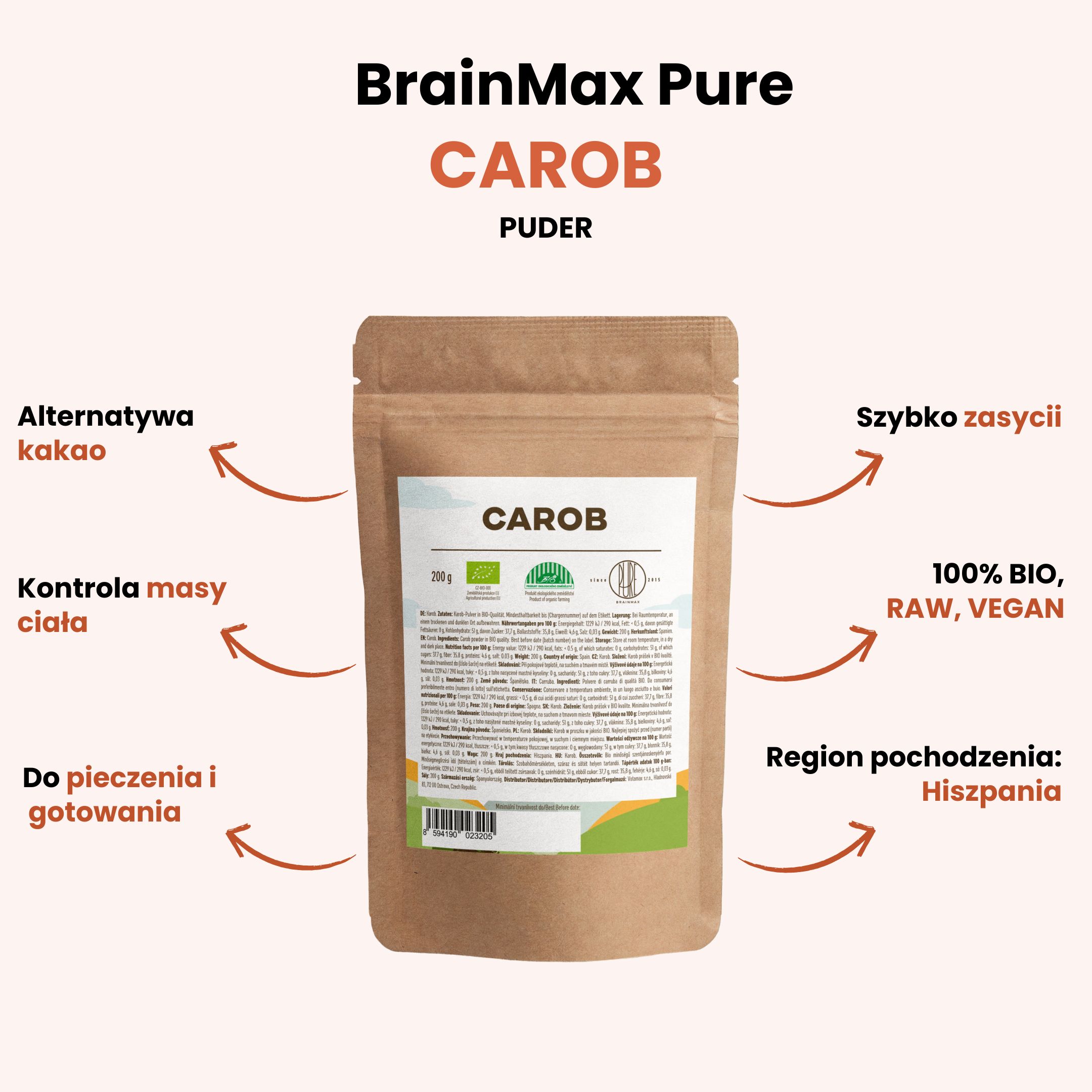 BrainMax Pure Carob (Karob) BIO, 200 g