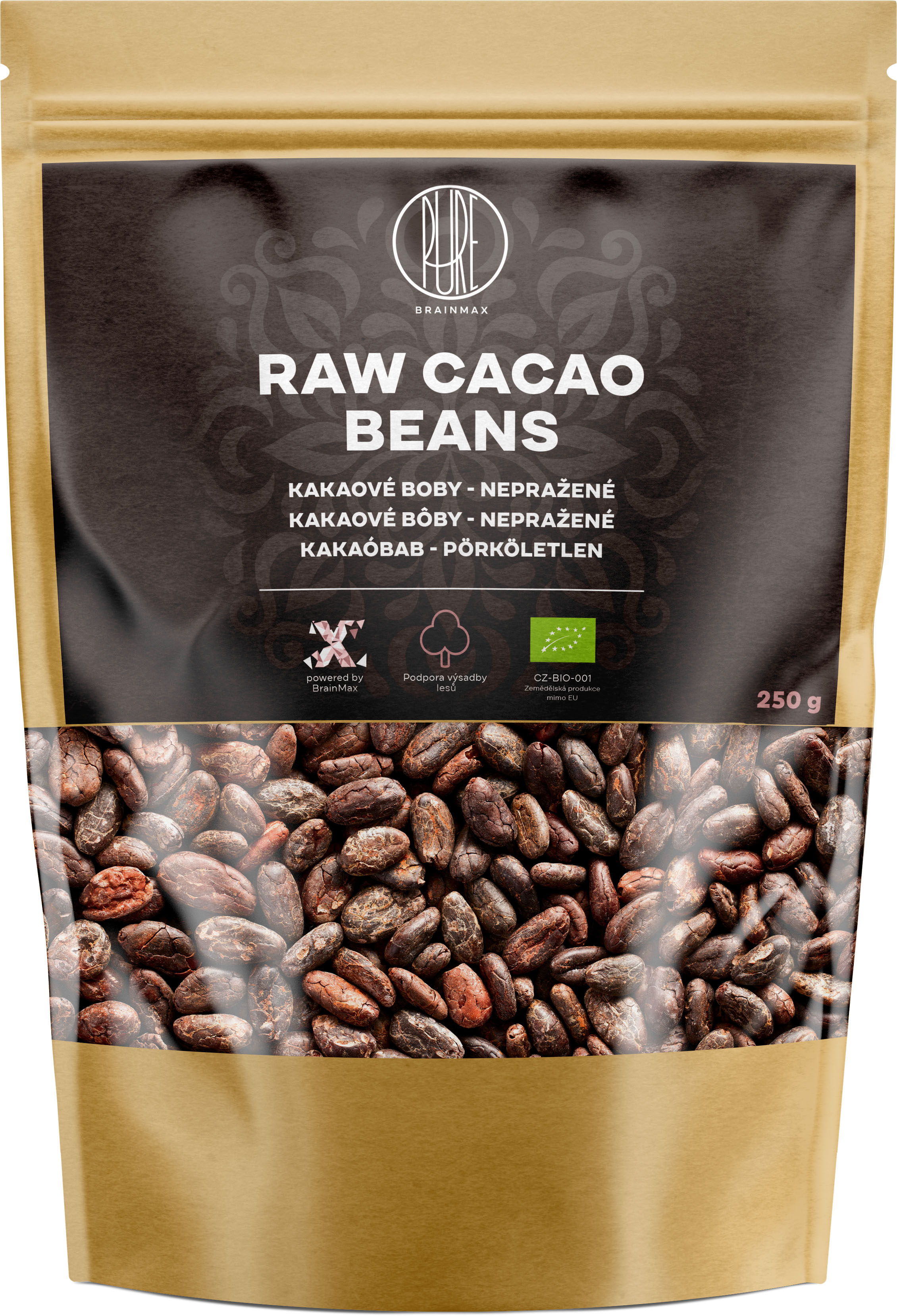 BrainMax Pure Kakaové boby RAW, BIO, 250 g Obrázek