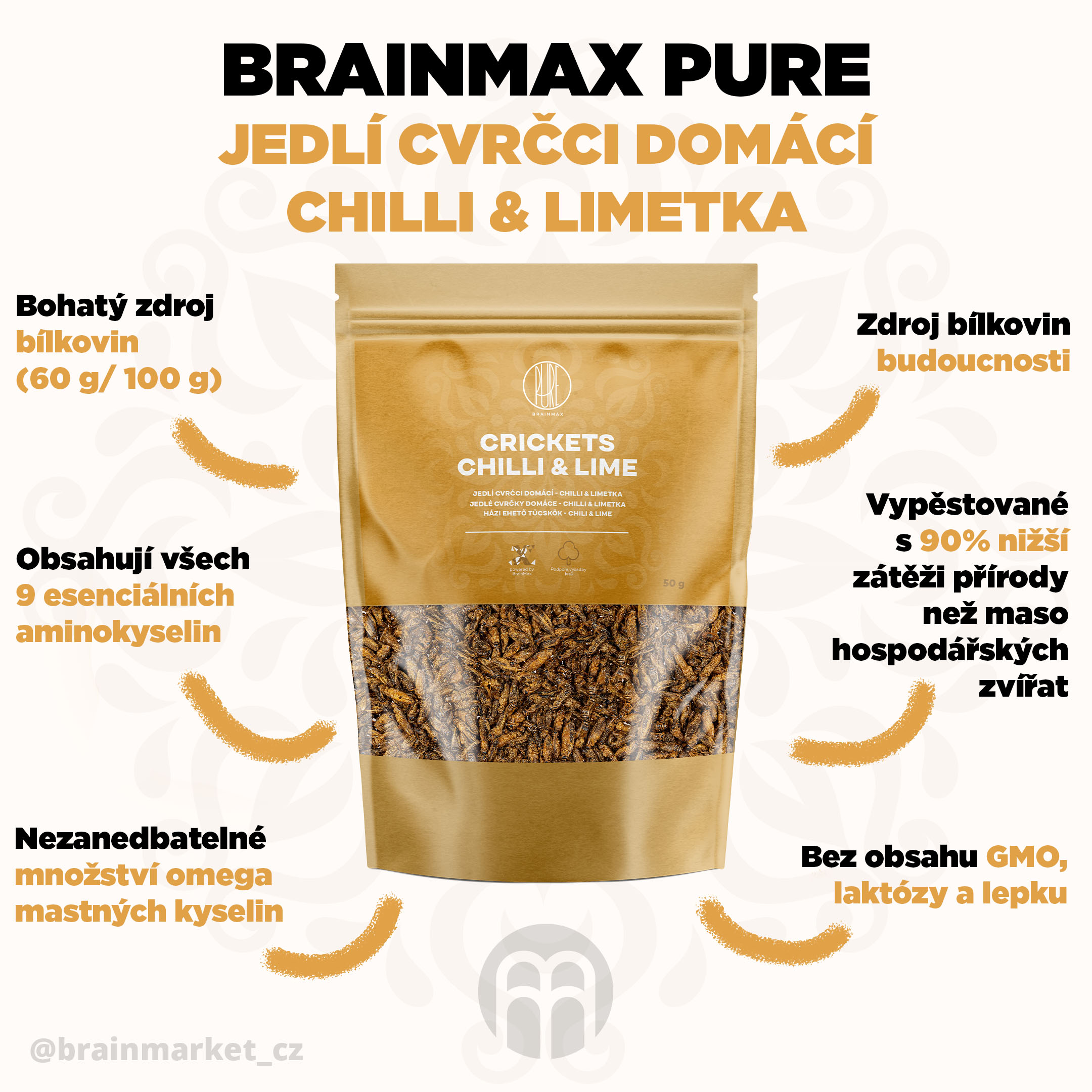 BrainMax Pure Cvrčci, chilli & limetka, 50g Obrázek
