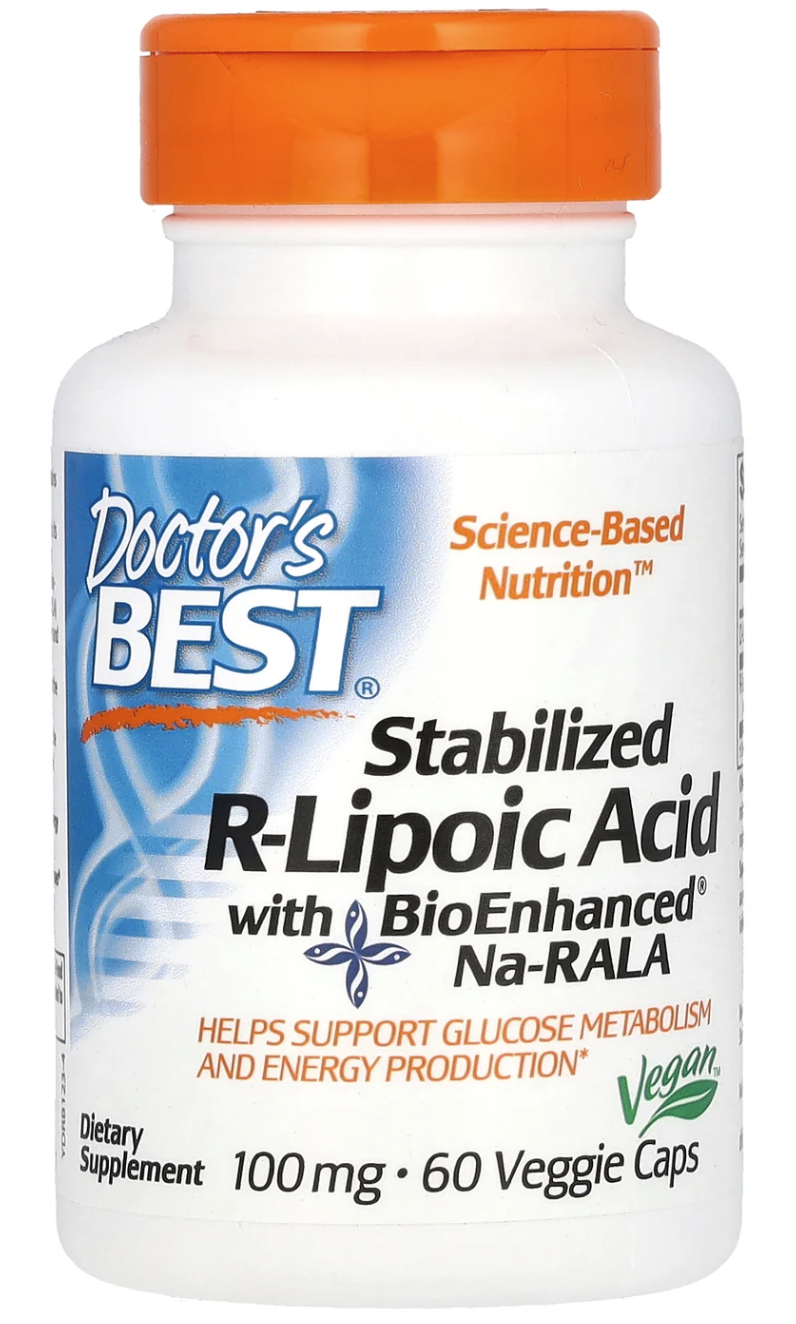 Doctor's Best Stabilizovaná R-lipoová kyselina s BioEnhanced Na-RALA, 100 mg, 60 vegetariánských kapslí Obrázek