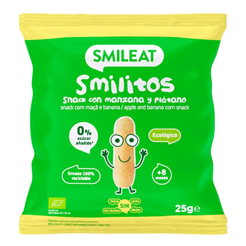Smileat BIO kukuřičné křupky banán a jablko s panenským olivovým olejem a vitaminem B1 8M+ 25g Obrázek