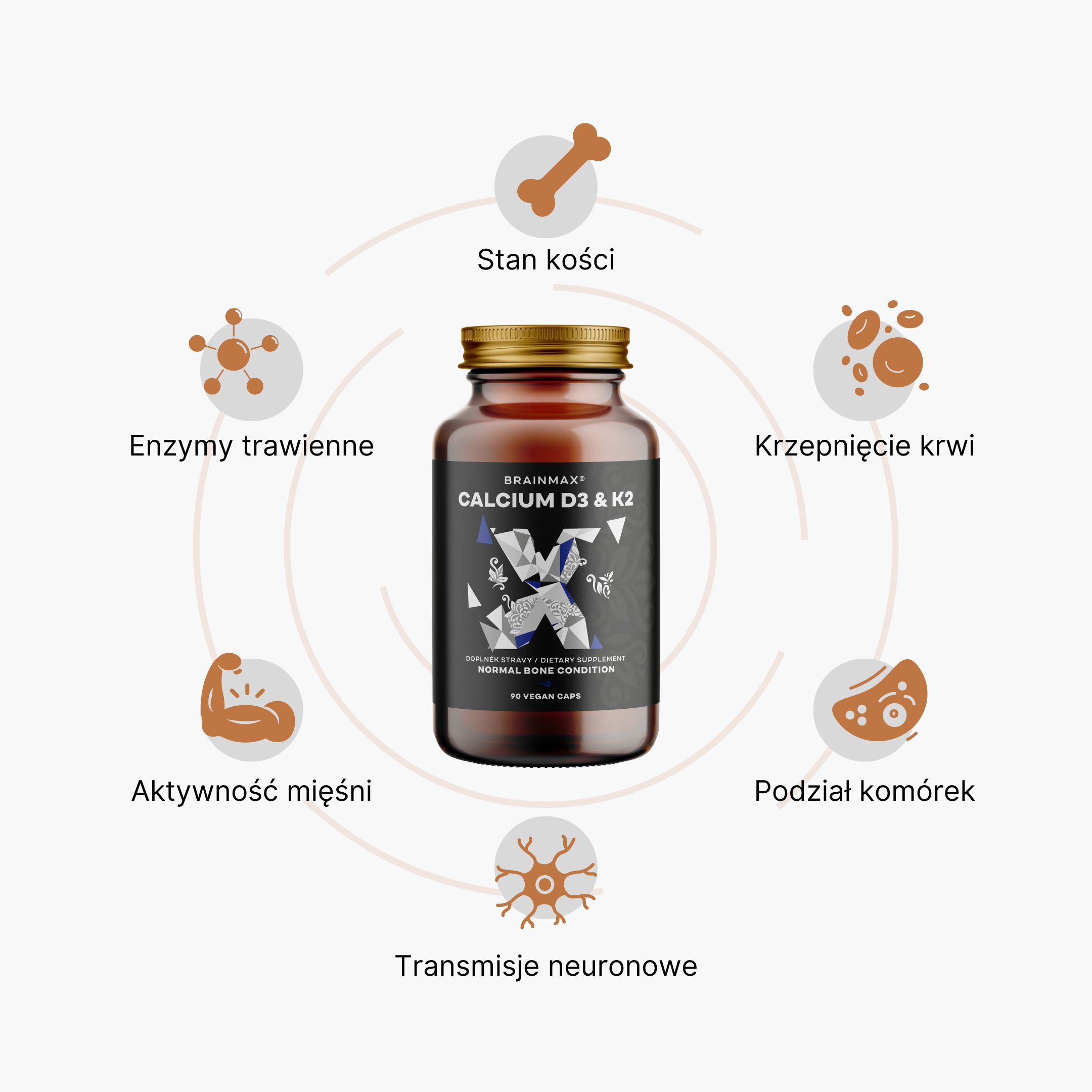 BrainMax Calcium D3 & K2, vápník s vitamínem D3 & K2, 90 rostlinných kapslí Obrázek