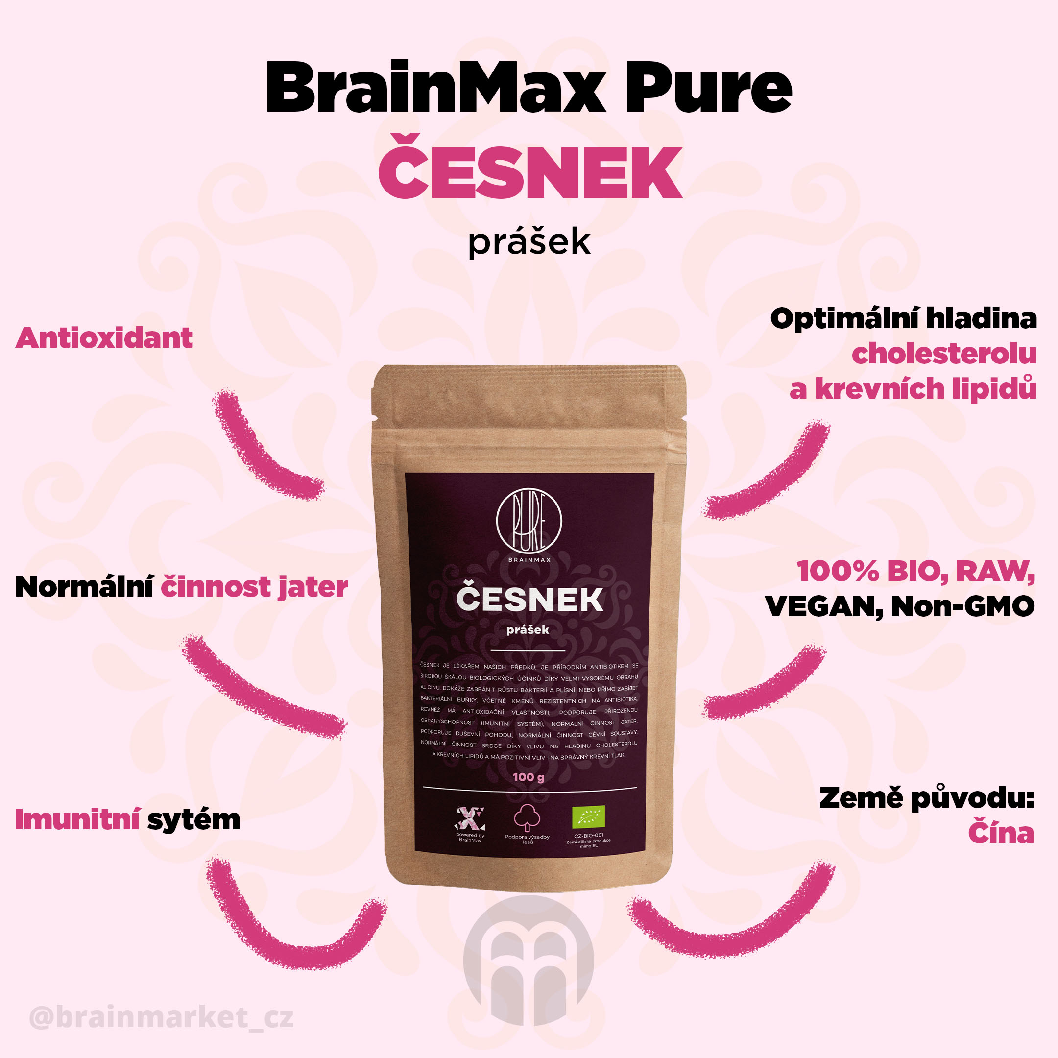 BrainMax Pure Česnek BIO prášek, 100 g Obrázek