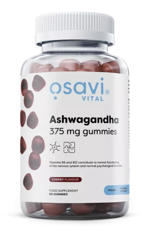 Osavi Ashwagandha, extrakt, 375 mg, 90 gumových bonbónů s třešňovou příchutí Obrázek
