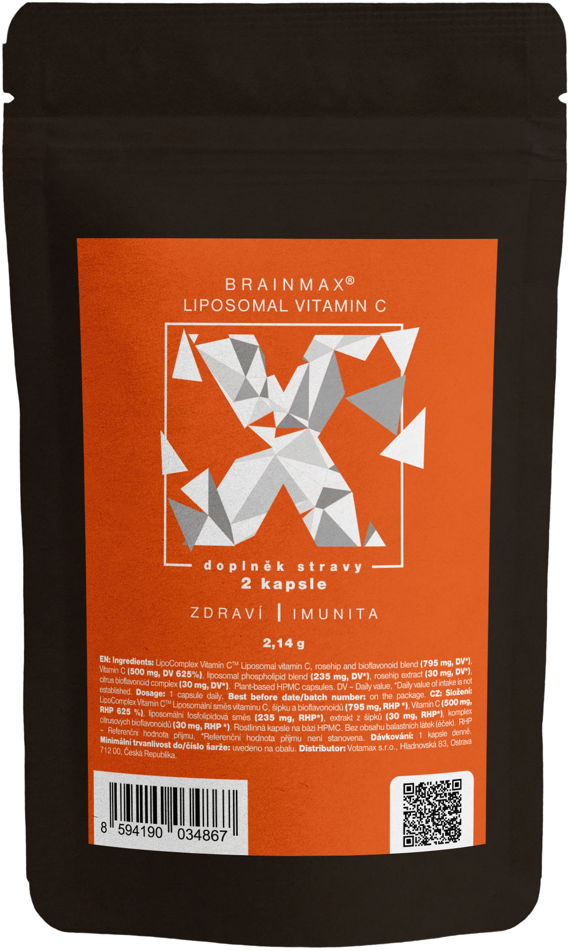 BrainMax Liposomal Vitamin C UPGRADE, Lipozomální Vitamín C, 500 mg, 4 rostlinné kapsle, VZOREK Obrázek