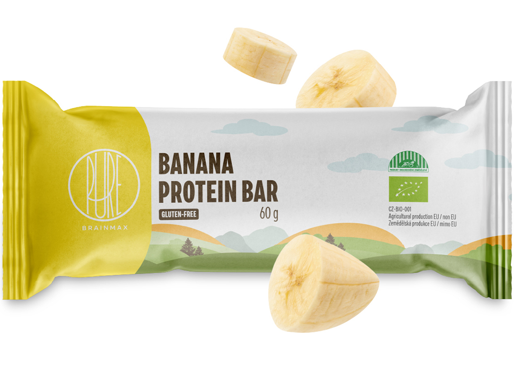 BrainMax Pure Protein Bar, Proteinová tyčinka, Banán, BIO, 60 g Obrázek