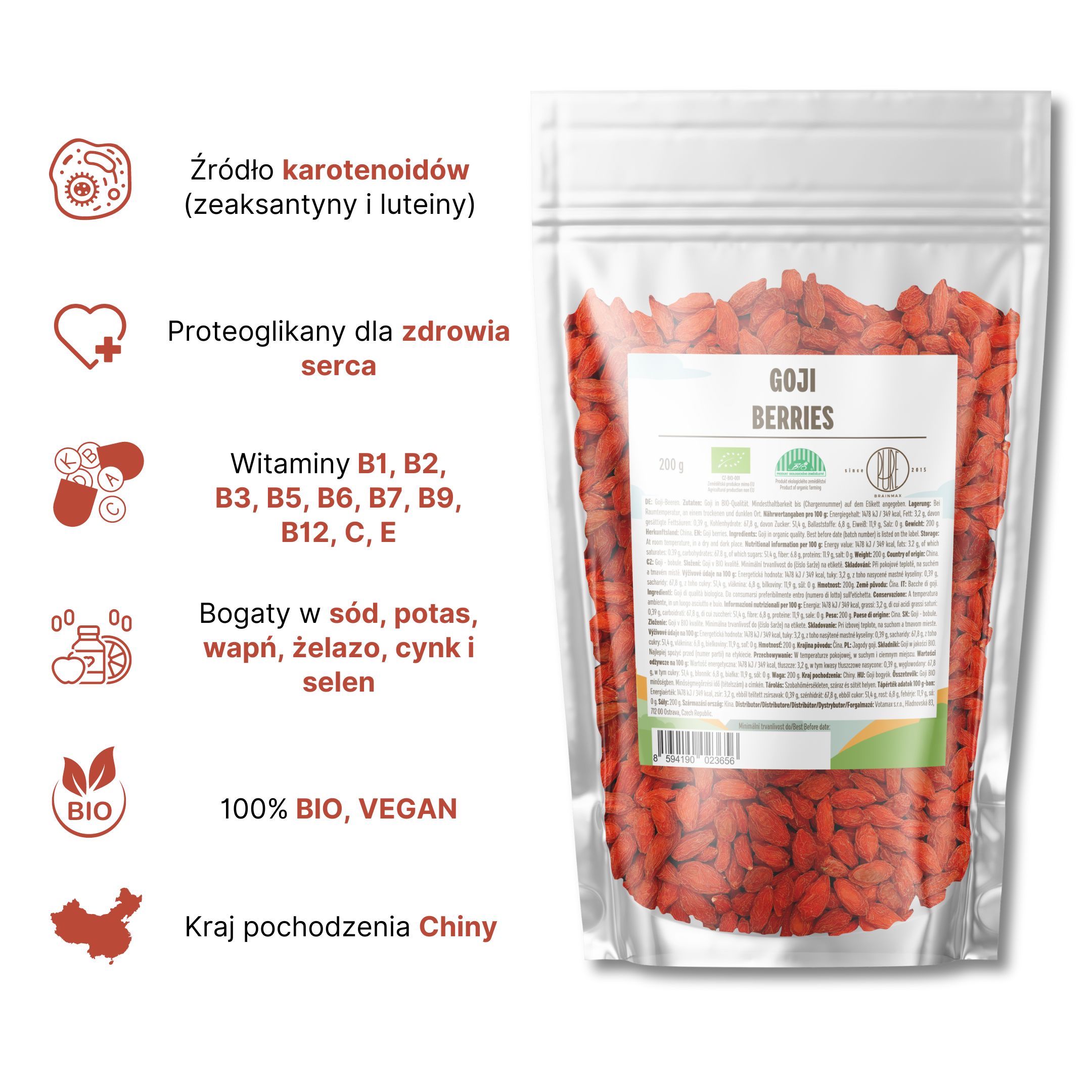 BrainMax Pure Goji sušené BIO, 200 g