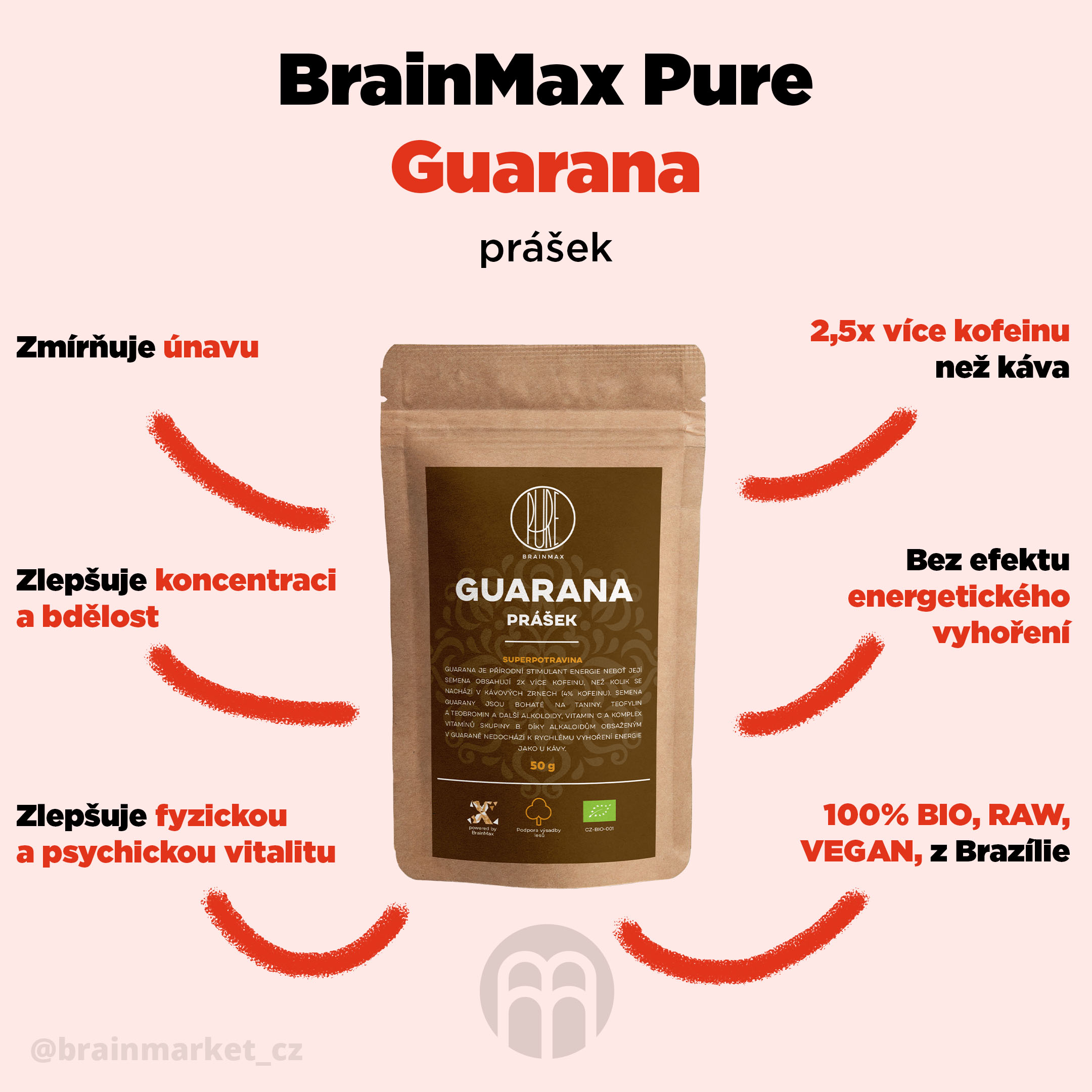 BrainMax Pure Guarana BIO prášek, 100 g Obrázek