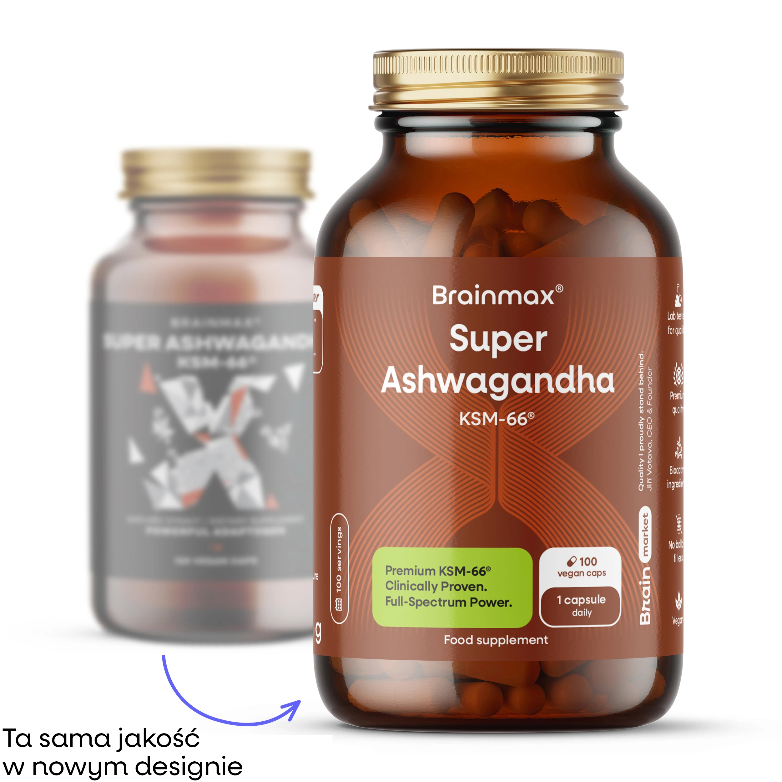 BrainMax Super Ashwagandha® extrakt KSM-66®, Ekstrakt Ashwagandhy, 100 kapsułek roślinnych