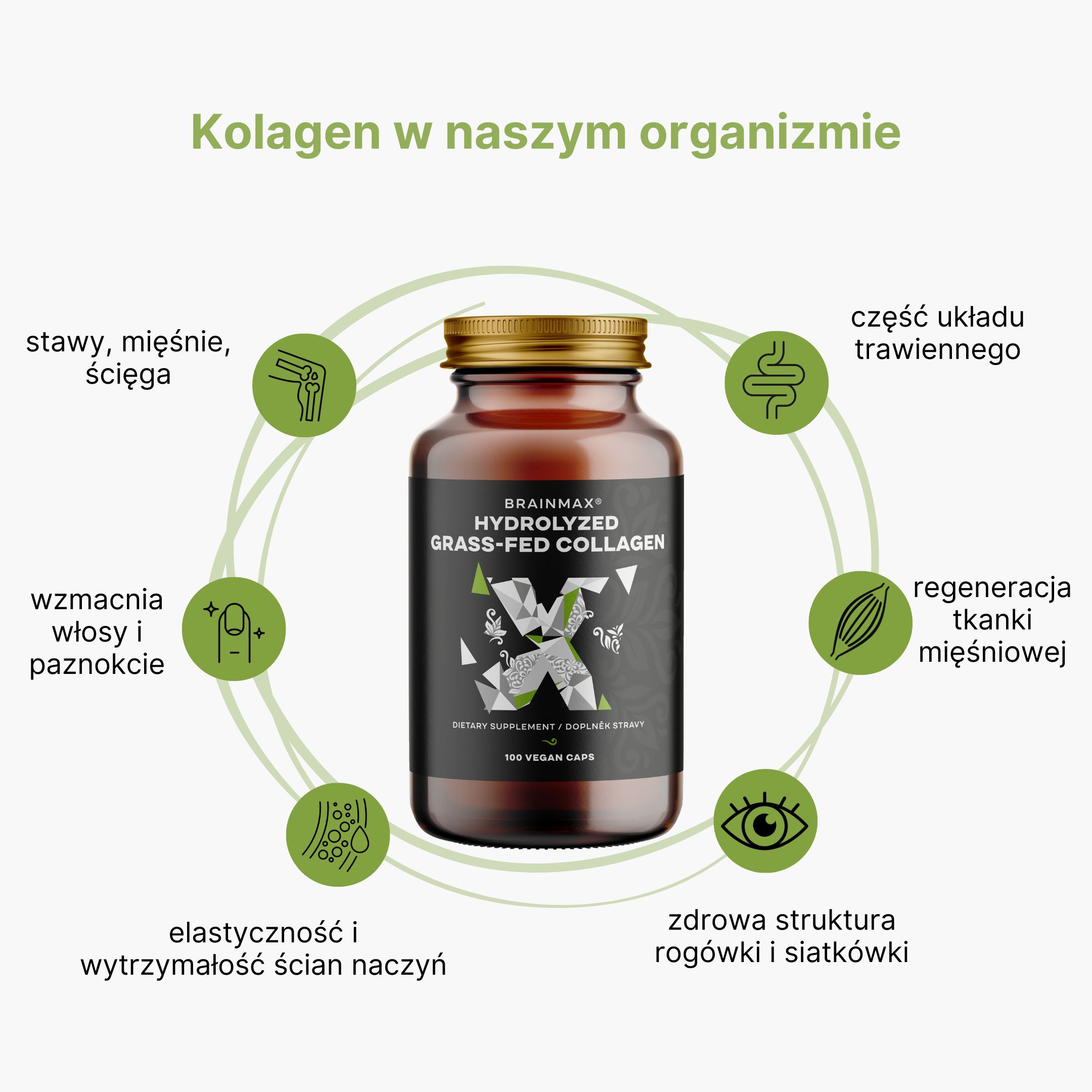 BrainMax Hydrolyzovaný GrassFed Collagen (kolagen z krav krmených trávou), 100 kapslí Obrázek