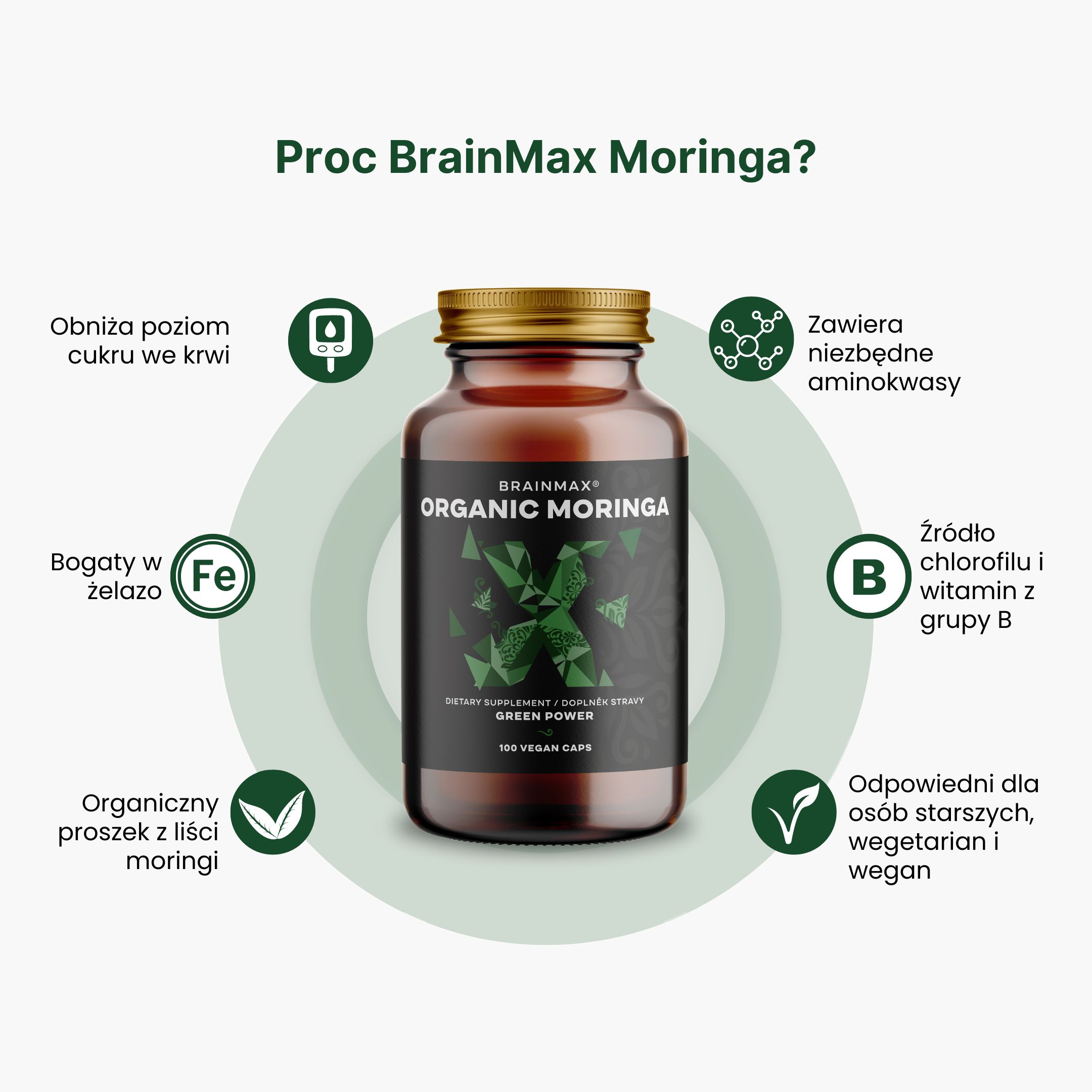 BrainMax Moringa 500 mg, BIO, 100 rostlinných kapslí Obrázek