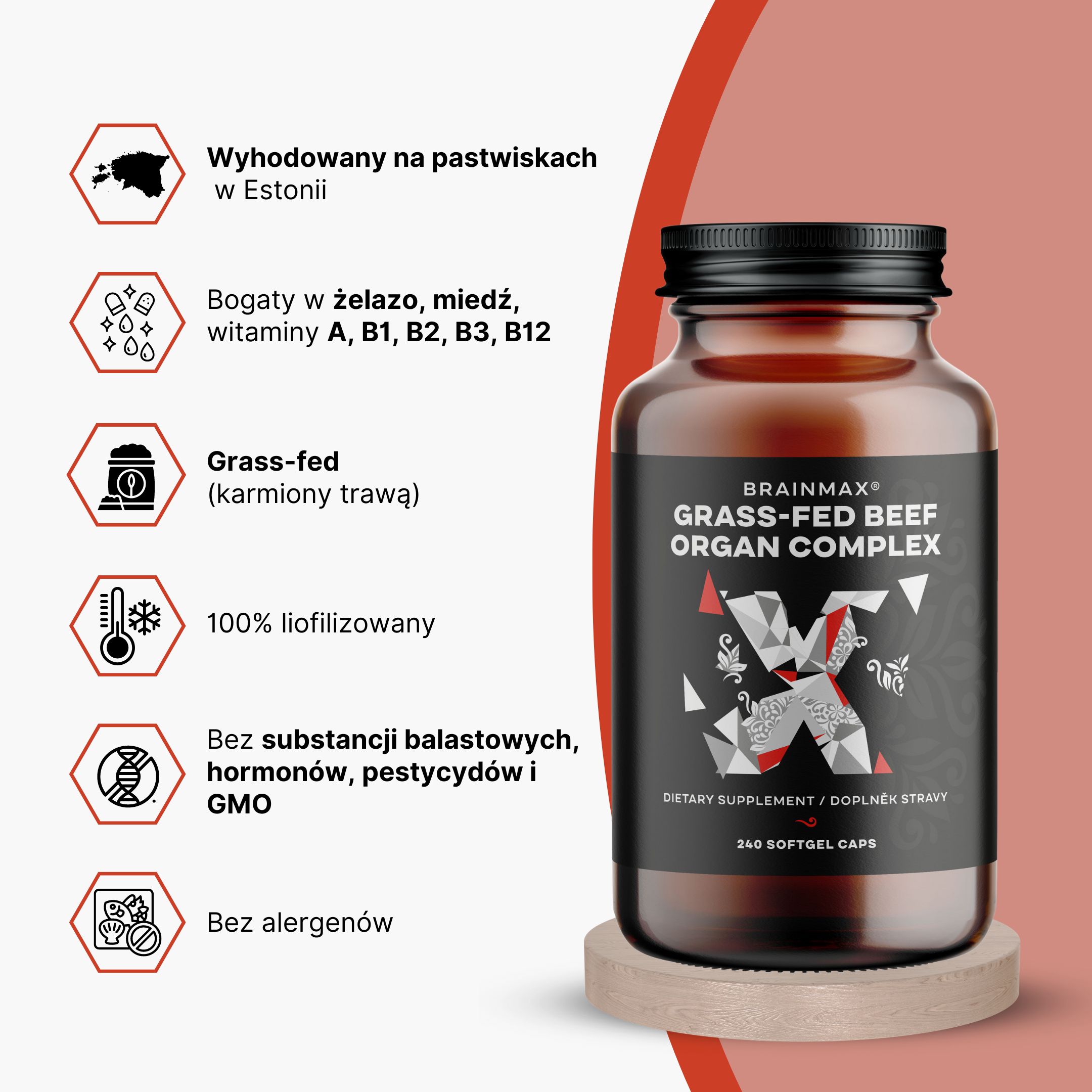 BrainMax Grass-Fed Beef Organ complex, hovězí orgány, 240 kapslí Obrázek