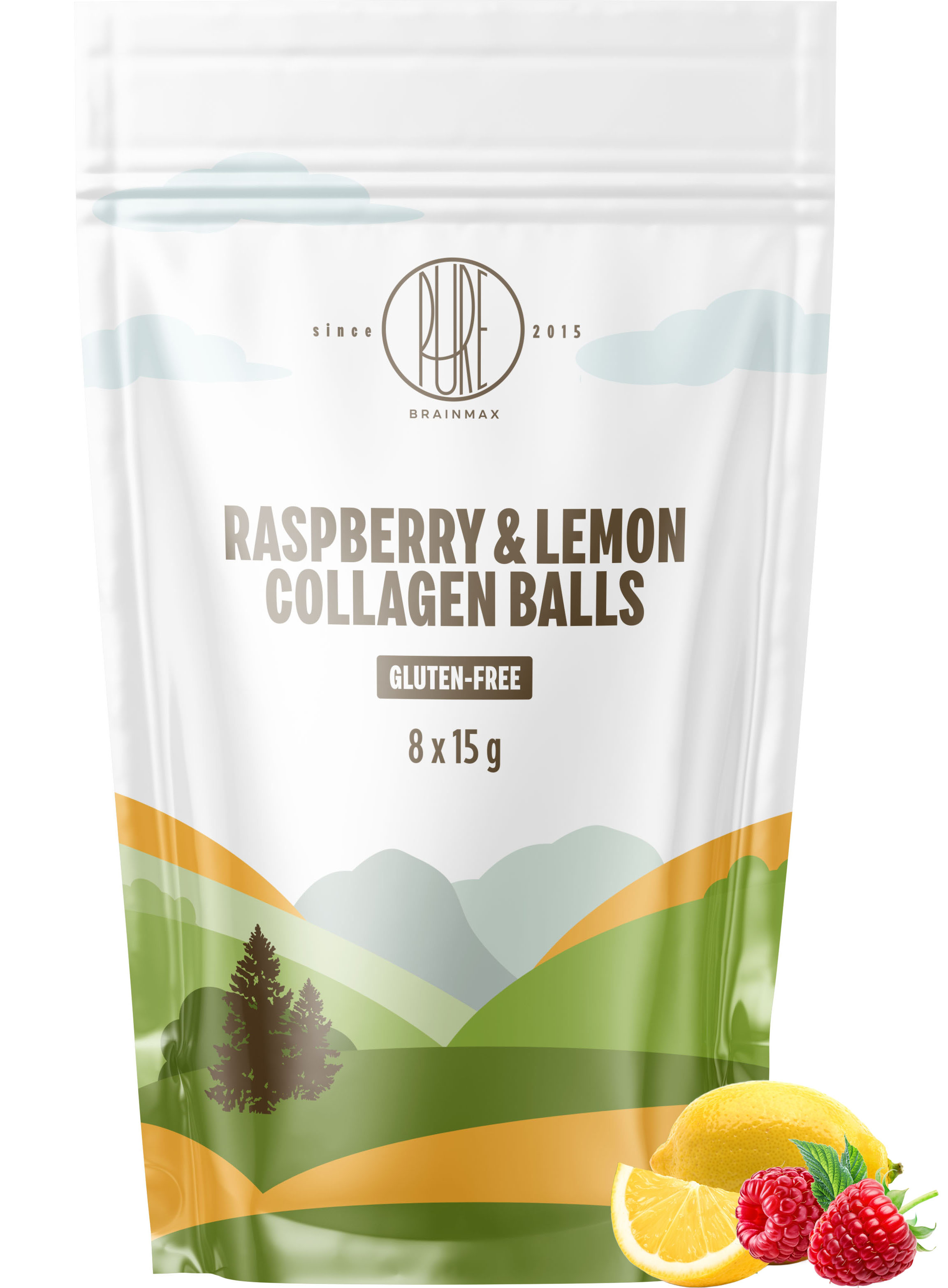 BrainMax Pure Raspberry&Lemon Collagen Balls, Kolagenové kuličky, Malina a citron, 8 ks Obrázek