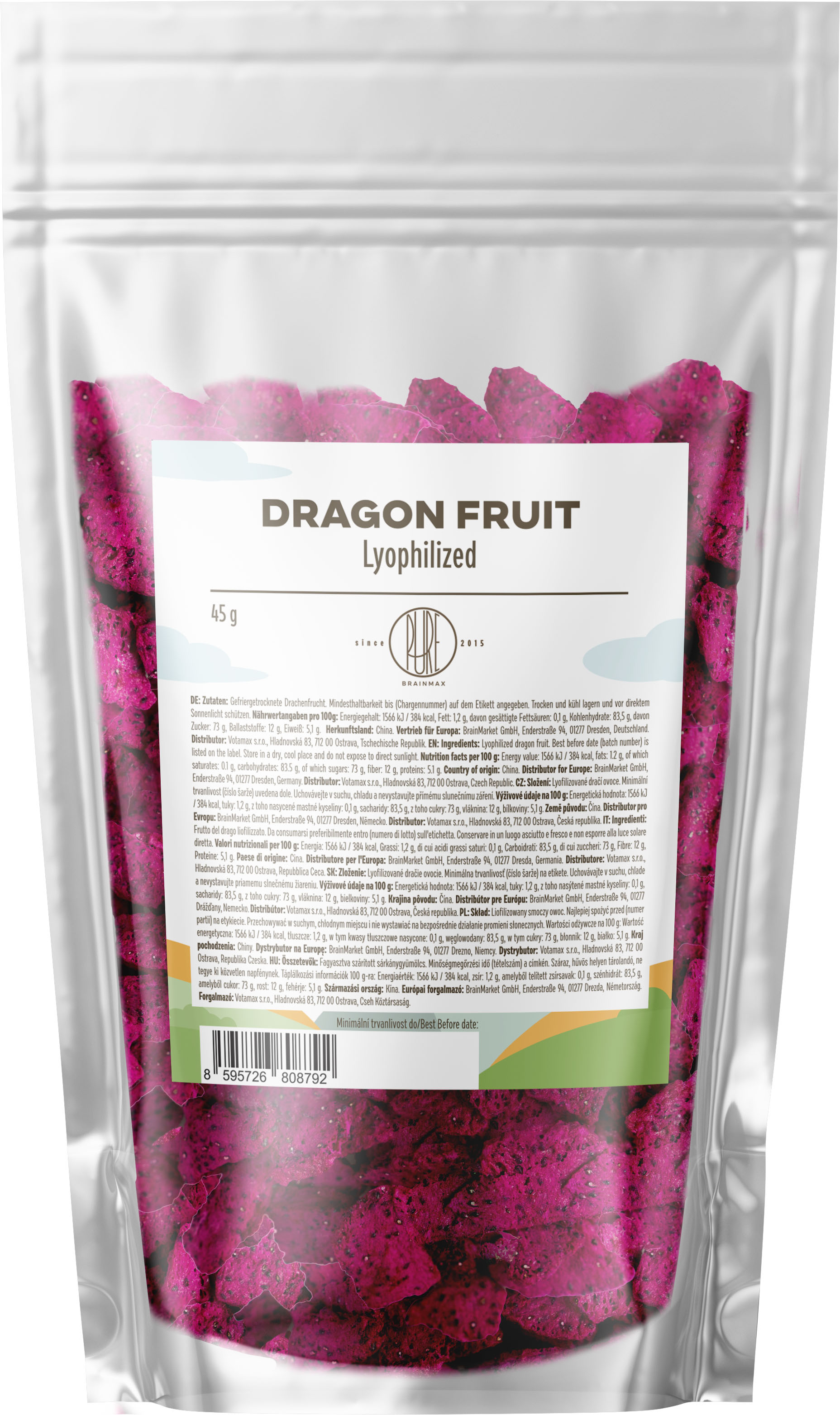 BrainMax Pure® Liofilizowany smoczy owoc, Liofilizowany smoczy owoc, plastry, 45 g