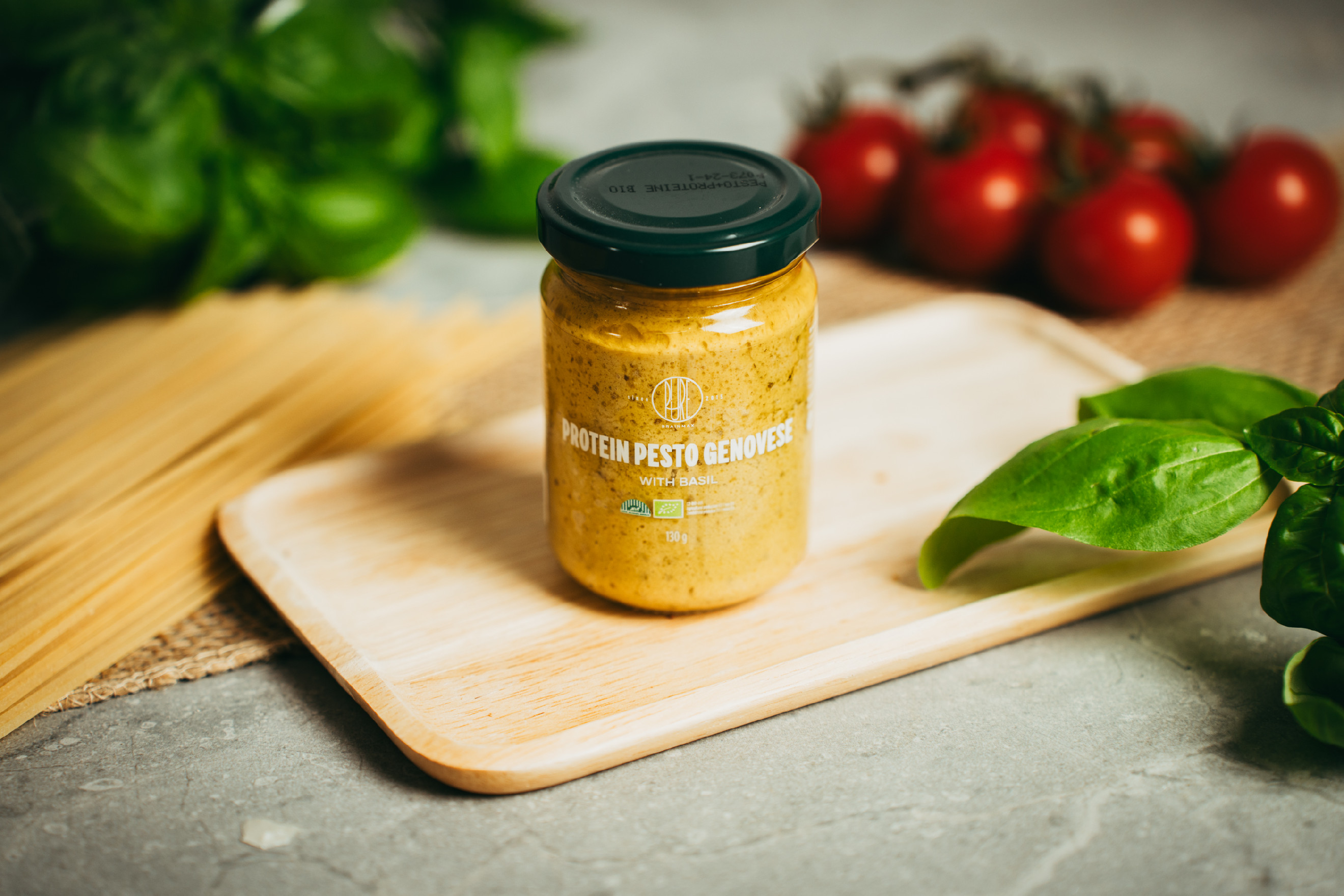 BrainMax Pure Protein Pesto Genovese, bazalkové pesto, 130 g, BIO Obrázek