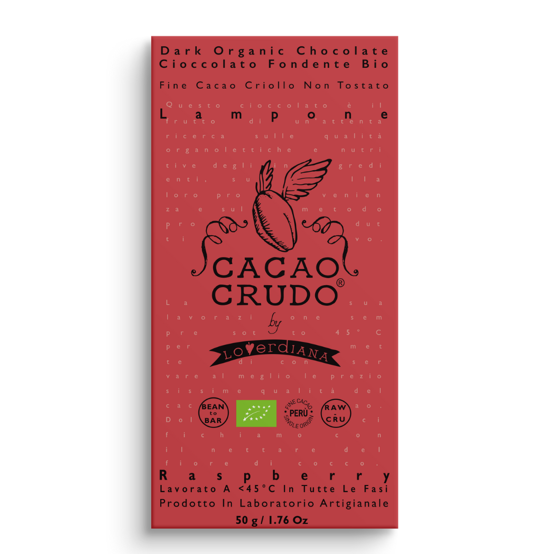 Cacao Crudo Raw Ciemna czekolada z malinami, 50 g