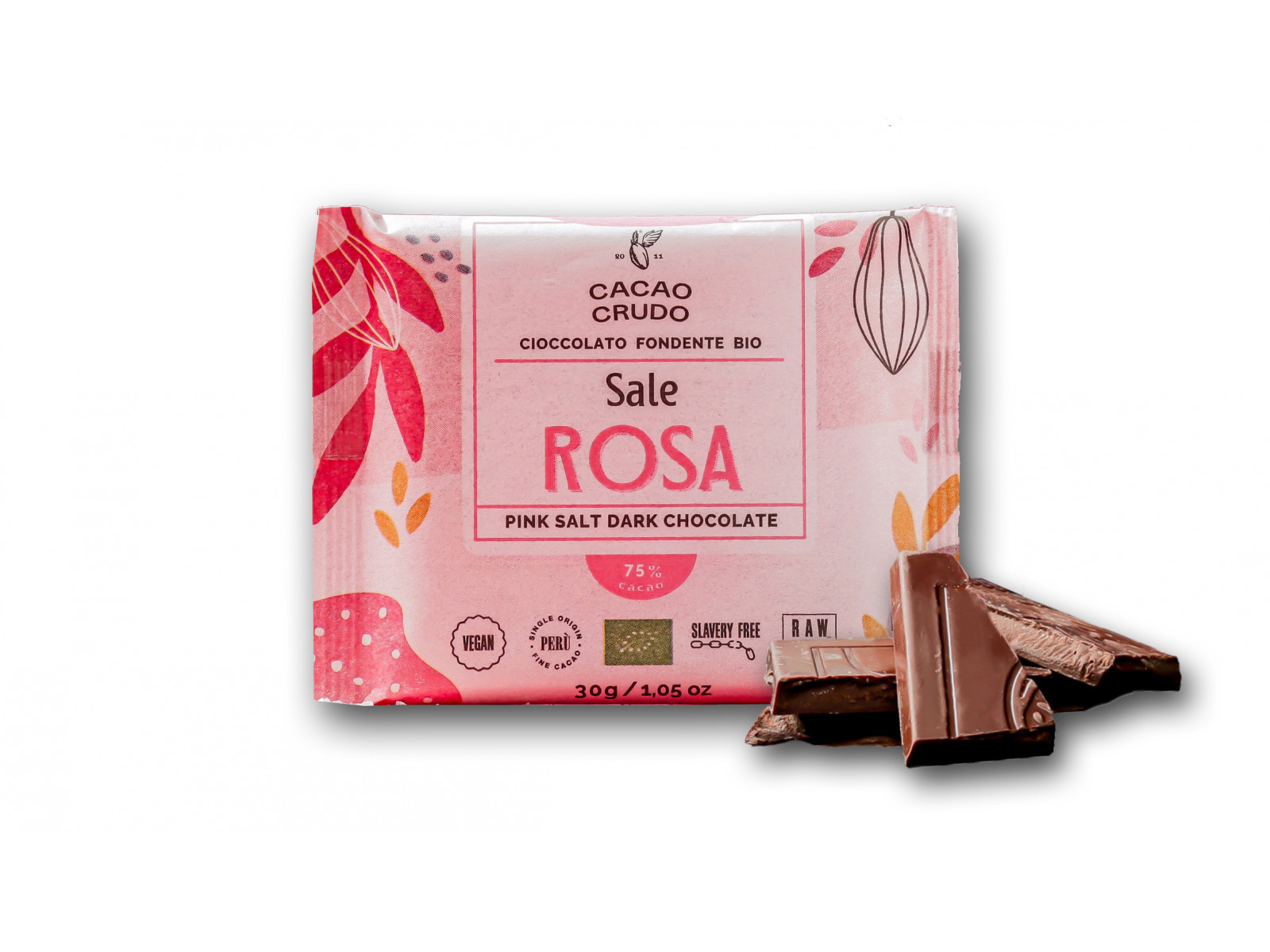 Cacao Crudo Raw Ciemna czekolada z solą himalajską i ziarnami kakaowca, BIO, 30 g