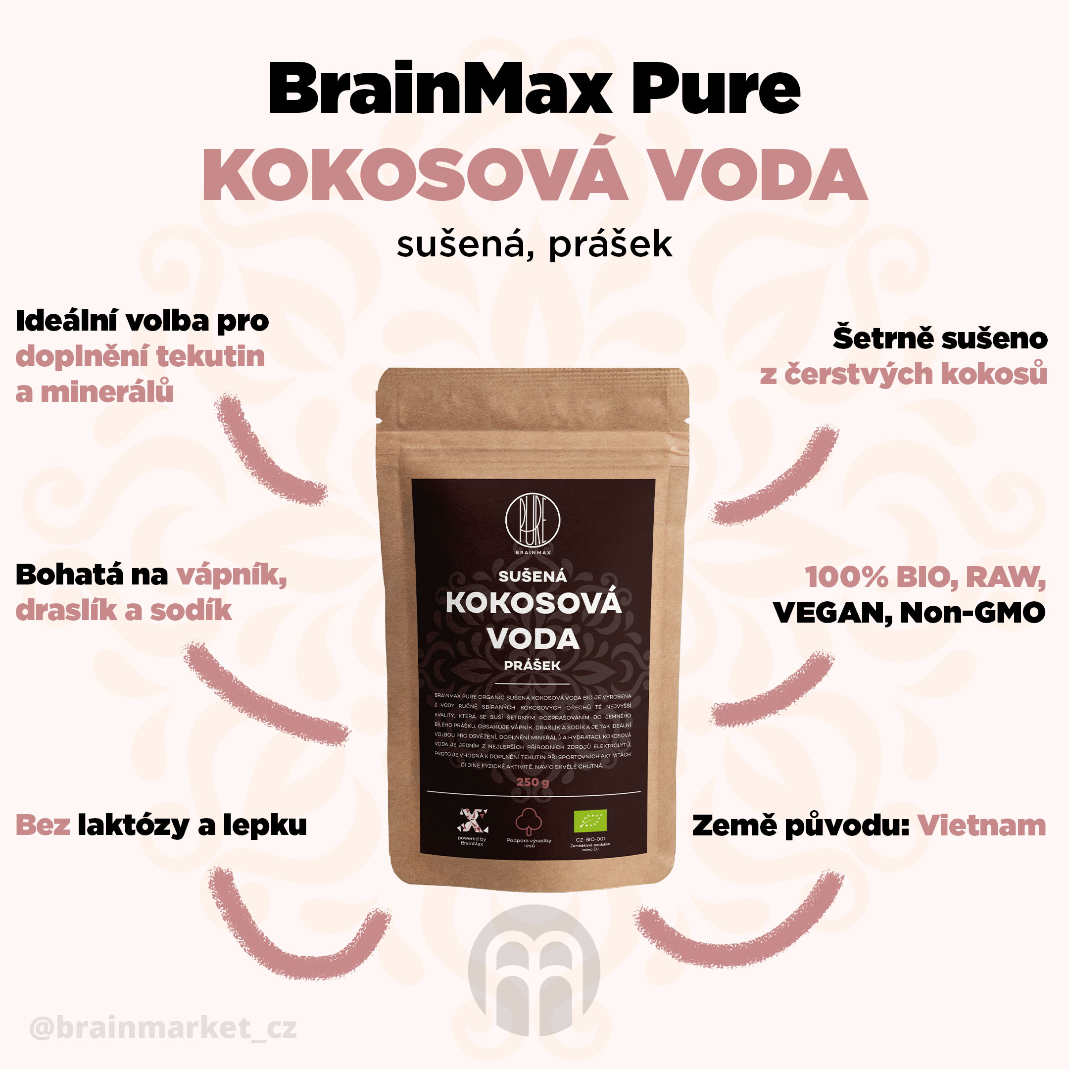 BrainMax Pure Kokosová voda BIO prášek, 250 g Obrázek