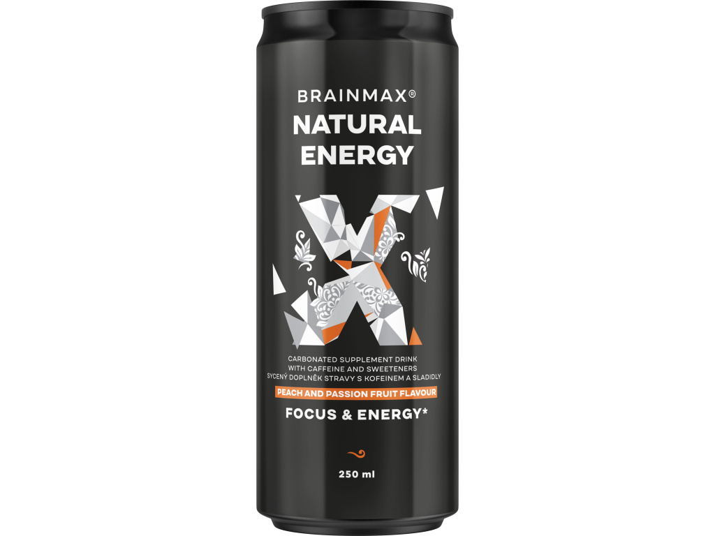 BrainMax Natural Energizer, napój energetyczny, różne rodzaje, 250 ml Smak: Brzoskwinia, marakuja