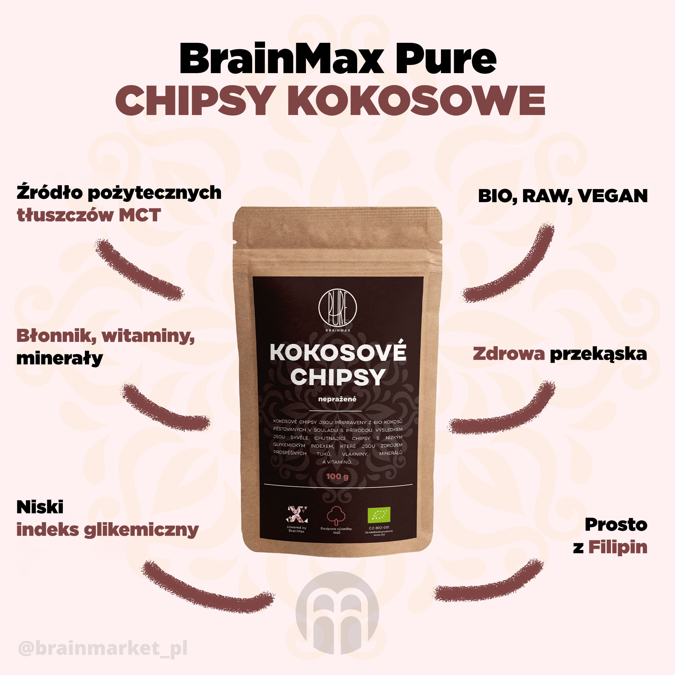 BrainMax Pure Kokosové chipsy BIO, 100 g Obrázek