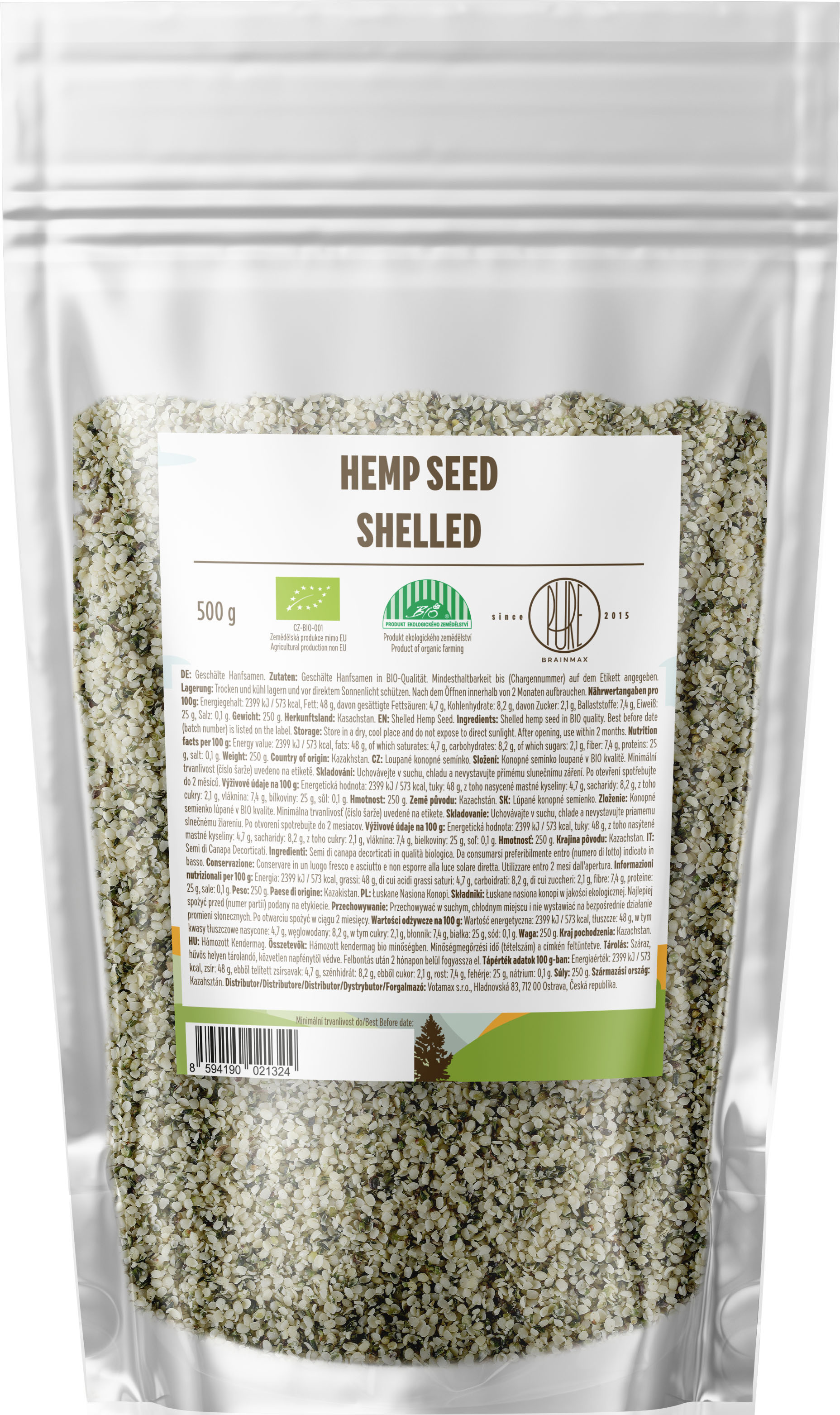 BrainMax Pure Konopné semínko, loupané BIO, 500g Obrázek