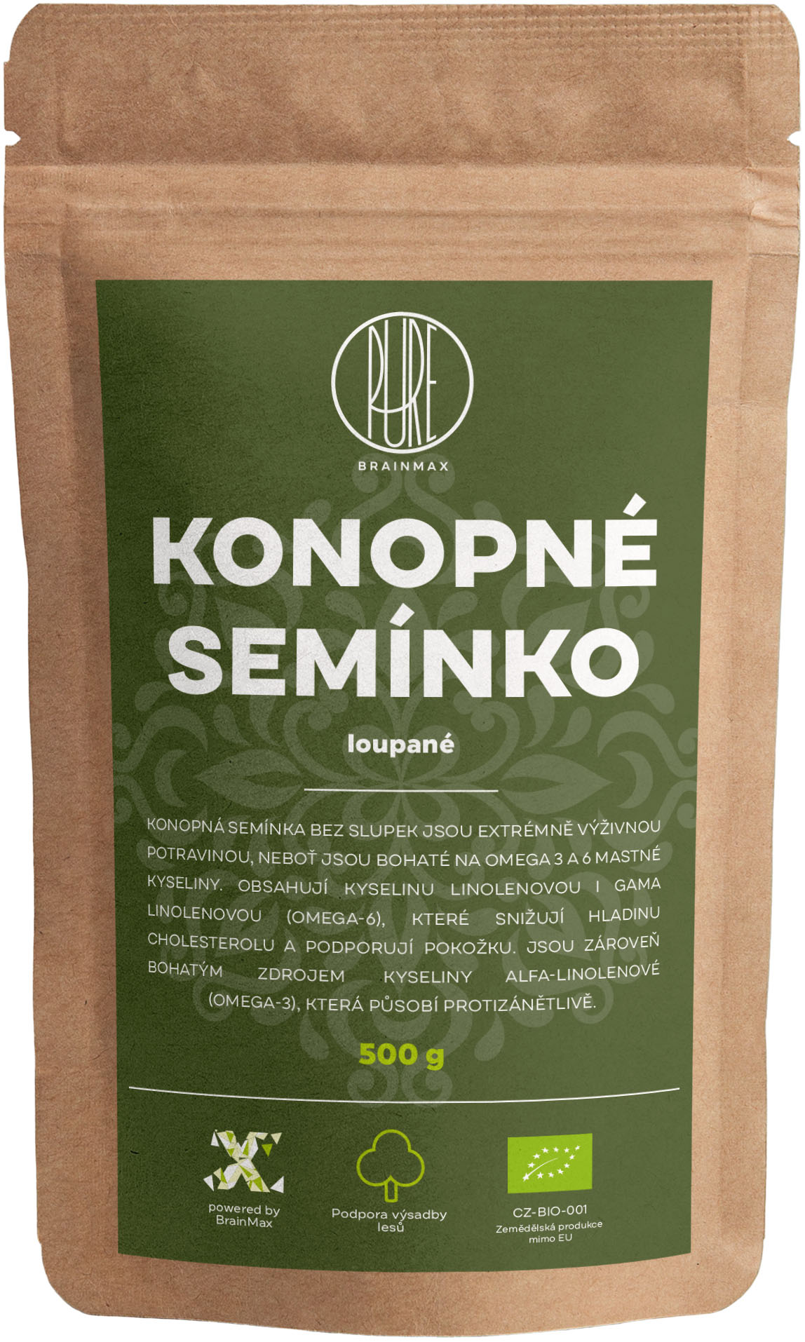 BrainMax Pure Konopné semínko, loupané BIO, 500g