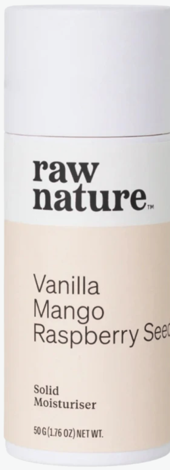Raw Nature Solid Moisturiser, tuhý hydratační krém, vanilka, mango, malinová semínka, 50 g Obrázek
