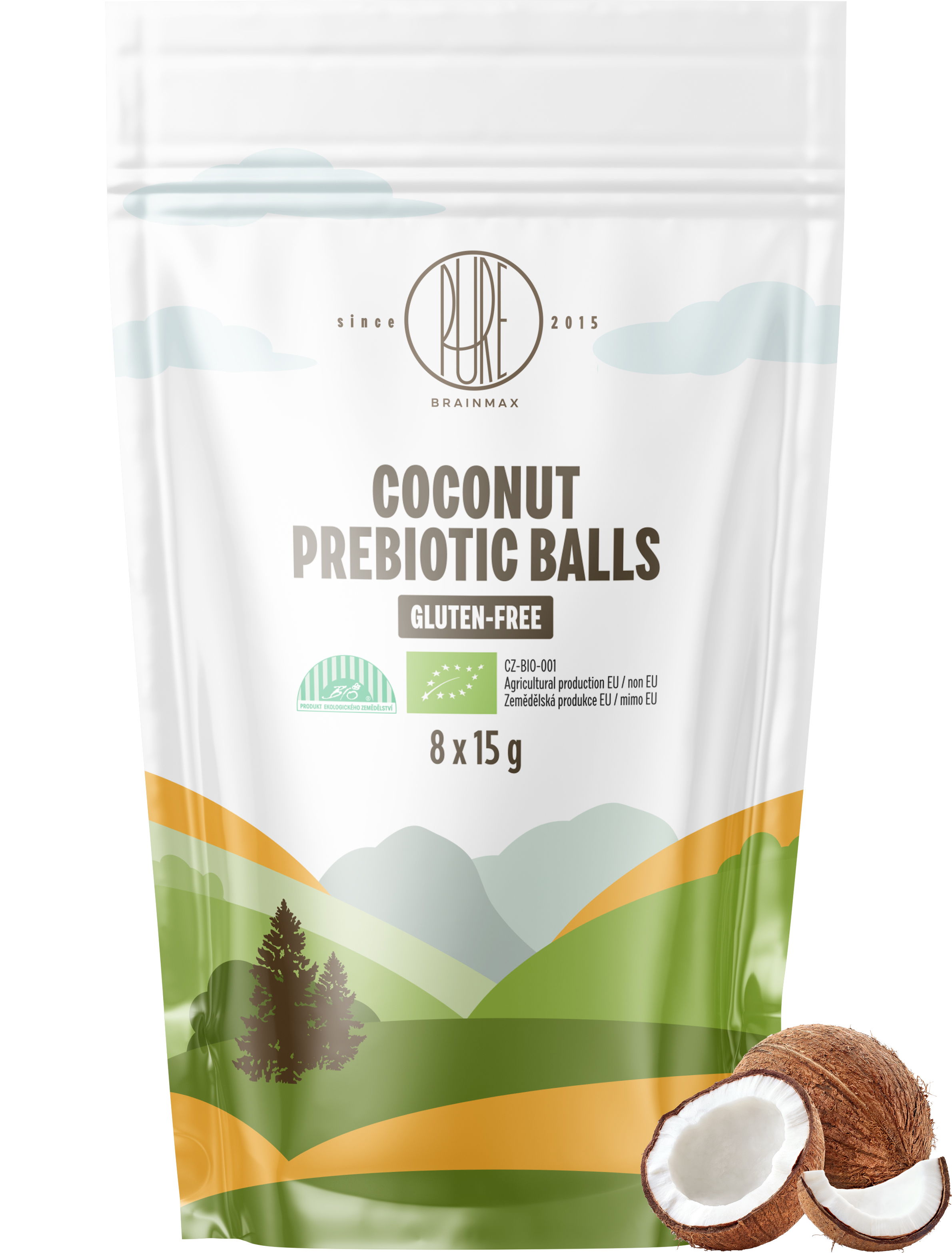 BrainMax Pure Prebiotic Balls Coconut, Prebiotické kuličky, Kokos, BIO, 8 ks Obrázek