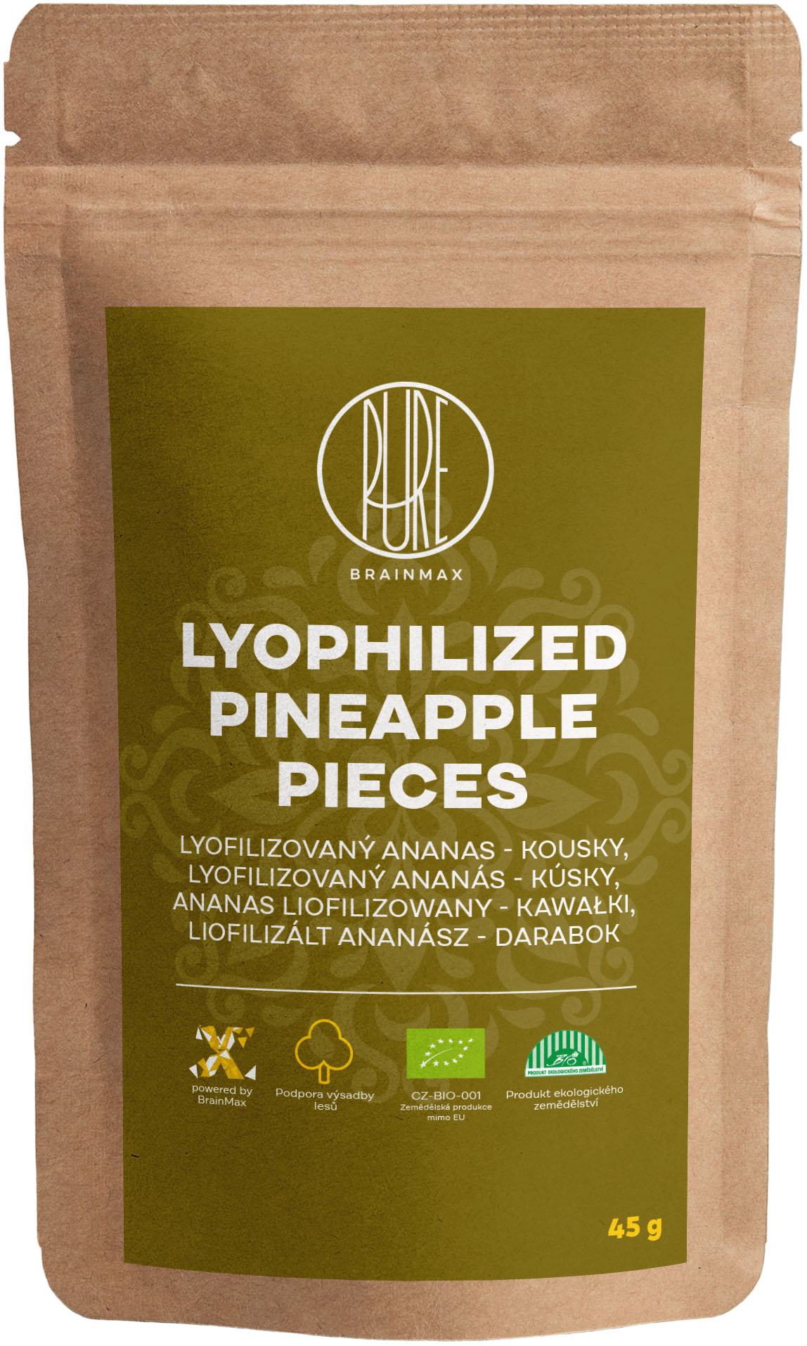 BrainMax Pure Lyofilizovaný ananas, kousky, BIO, 45 g